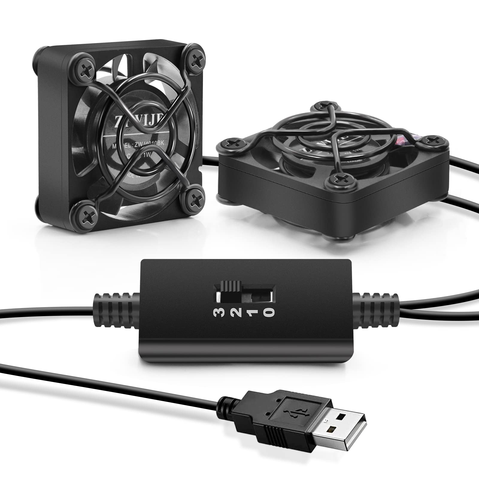 40mm Dual USB Cooling Fan with 3-Speed Control - 5V Ball Bearing Mini Fan for PC, TV Box, Router Cooling - Perfect for Home Office & Gaming Setup