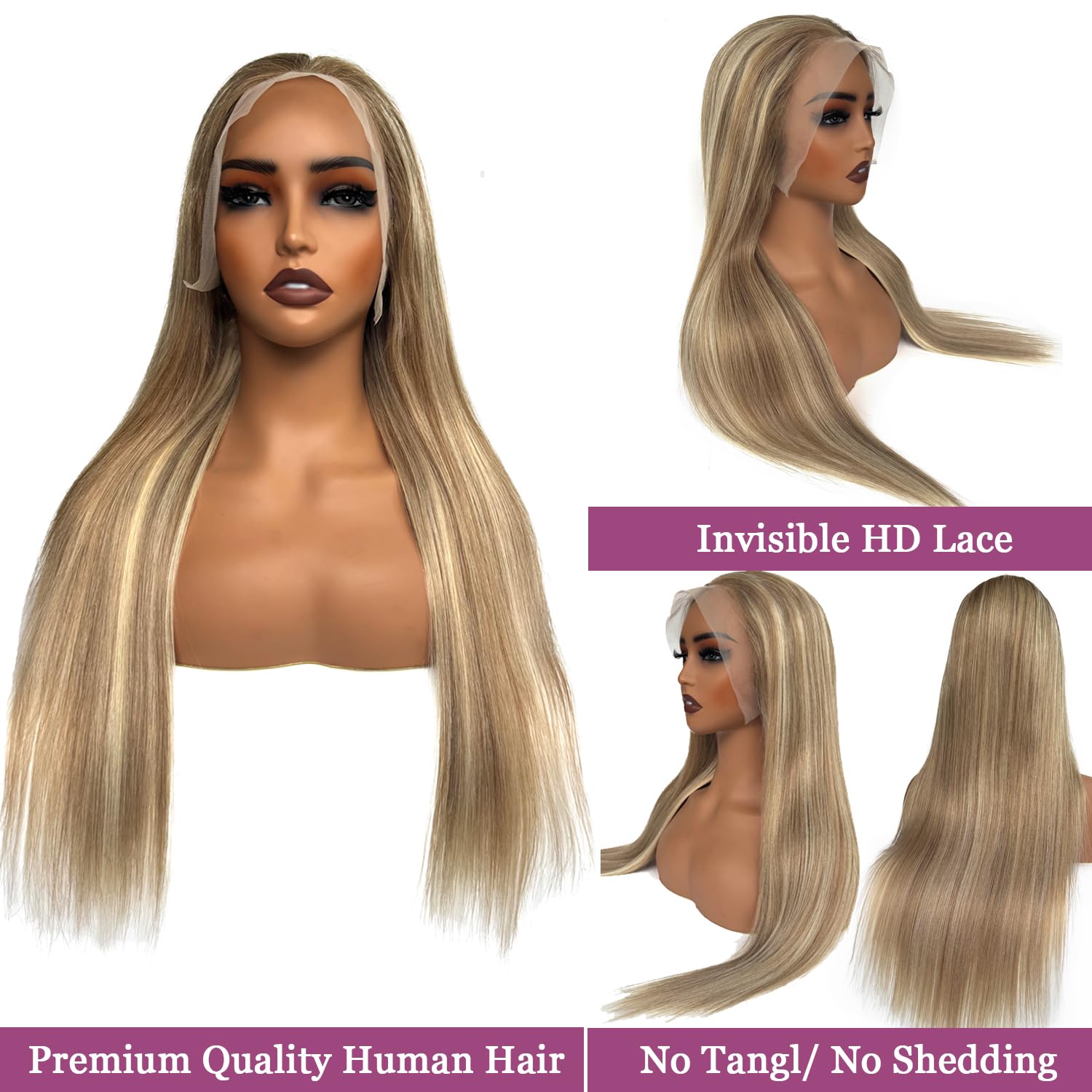 Ubetta 13x6 Lace Front Wigs Human Hair - Ash Brown to Ash Blonde Balayage Highlights, 18 Inch Glueless HD Lace Frontal Wig with Pre-Plucked Hairline, 180% Density for Black Women | Perfect for Daily Wear, Special Occasions & Protective Styling