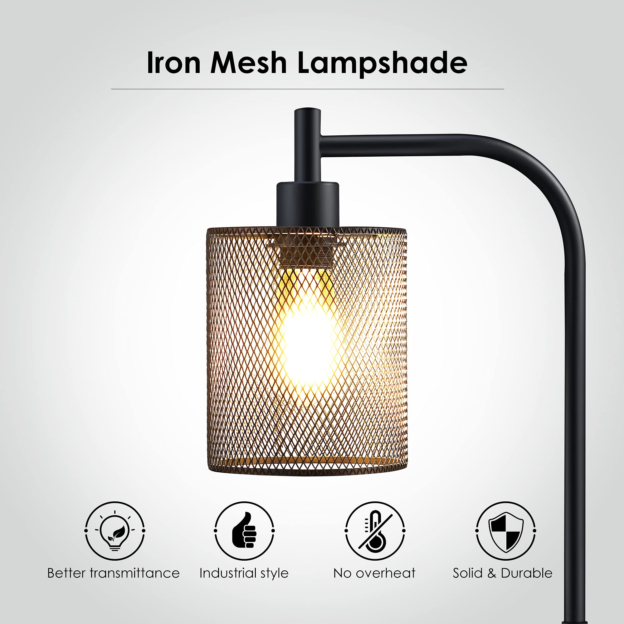 BoostArea Industrial Floor Lamp - 6W LED Standing Lamp with Hanging Iron Mesh Shade, Metal Farmhouse Floor Light with Foot Switch, Rustic Lighting for Living Room Bedroom Office (Black) | Perfect for Reading Nook, Home Office, and Cozy Corners