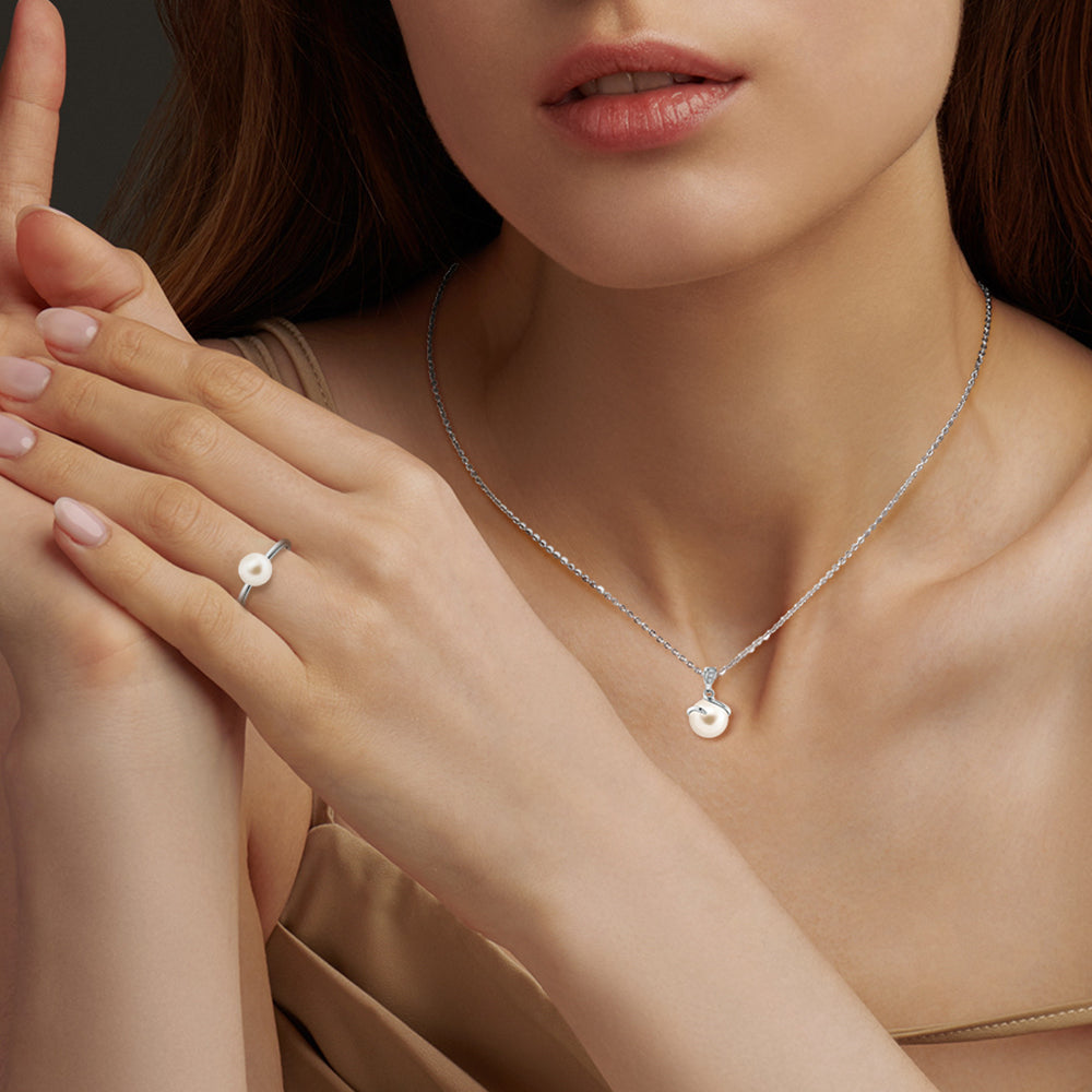8mm Freshwater Cultured Pearl Pendant & Ring Set - Elegant Jewelry Gift for Women, Perfect for Weddings, Anniversaries & Special Occasions