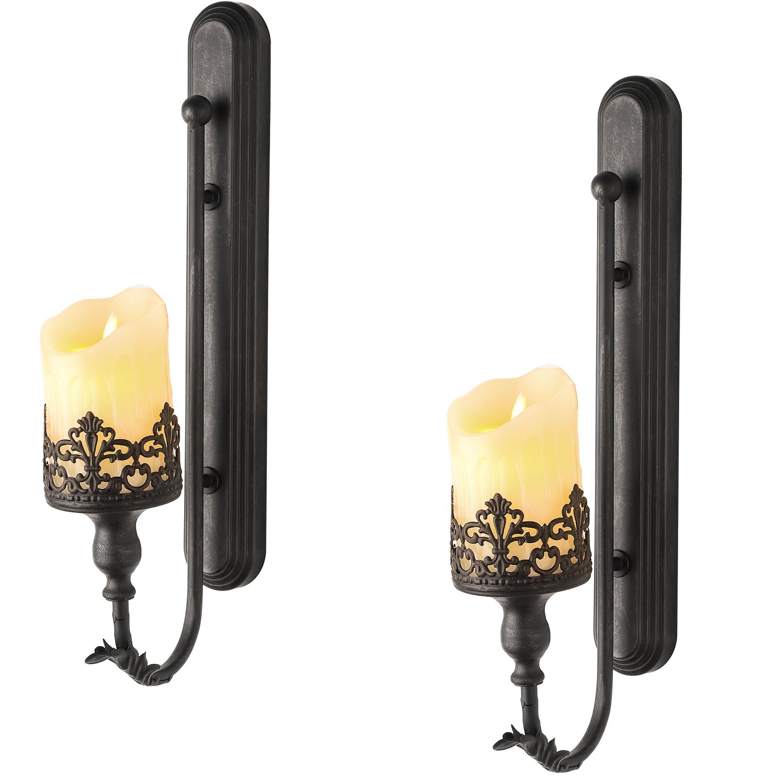 We Moment Set of 2 Black Metal Wall Mount Candle Holders - Modern Retro Crown Sconces for Living Room, Fireplace, Wedding & Farmhouse Decor - Perfect for Romantic Ambiance, Dinner Parties & Holiday Decorations