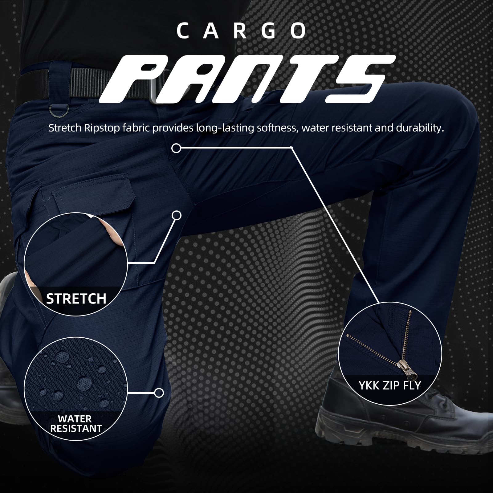 **Men's Stretch Tactical Pants - Water Resistant Ripstop Cargo Pants for Outdoor, Hiking & Work - Lightweight EDC Tactical Pants for Adventure & Everyday Use**