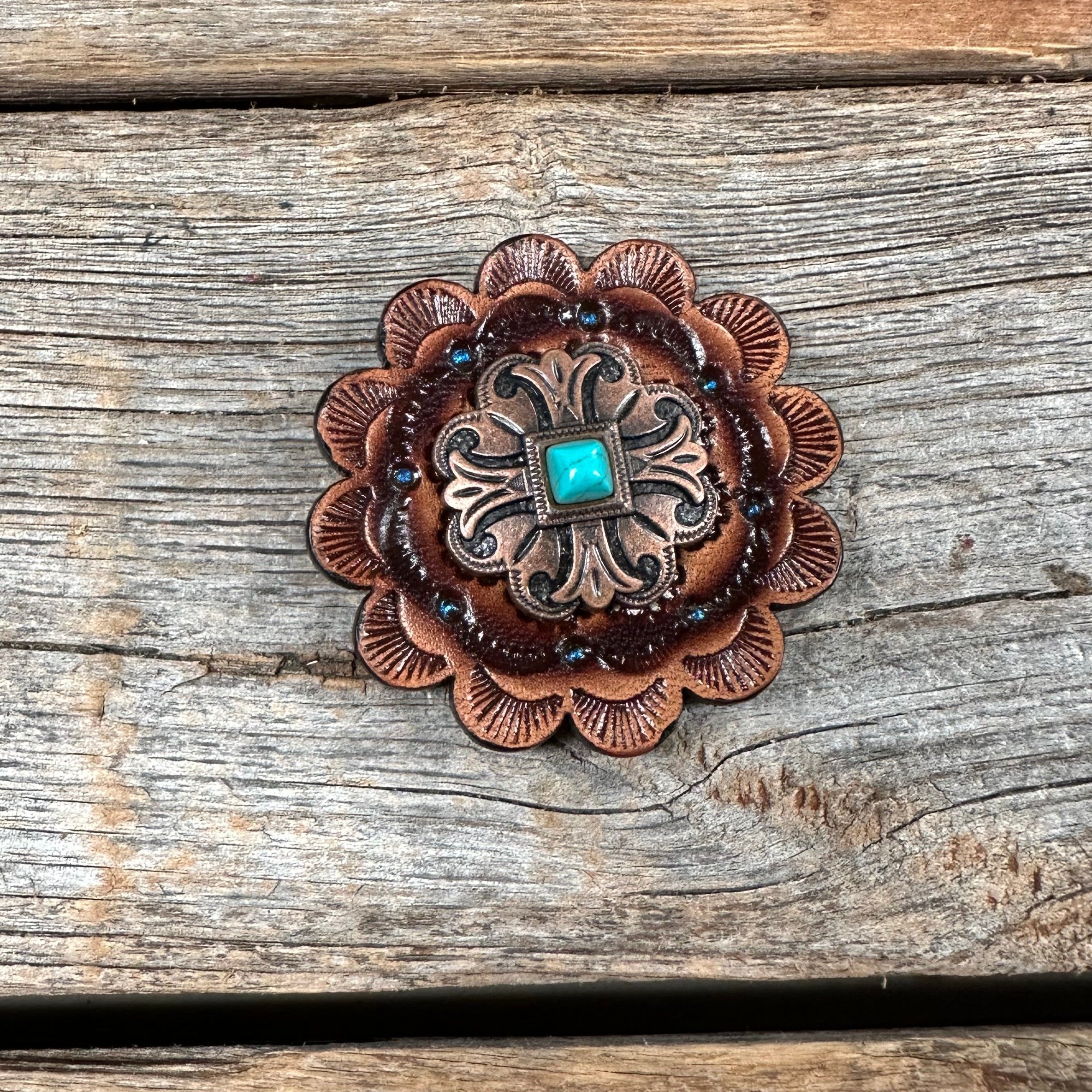 Authentic Copper Turquoise Western Concho Belt Buckle W141 - Handcrafted Native American Style Jewelry for Cowboy Boots & Western Fashion Accessories
