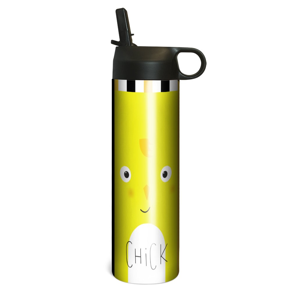 Eco-Friendly Chick Animoji Vacuum-Insulated Stainless Steel Tumbler with Straw - 17oz Leakproof Travel Mug for Coffee, Tea & Cold Drinks | Perfect for Office, Gym, Hiking & Outdoor Activities