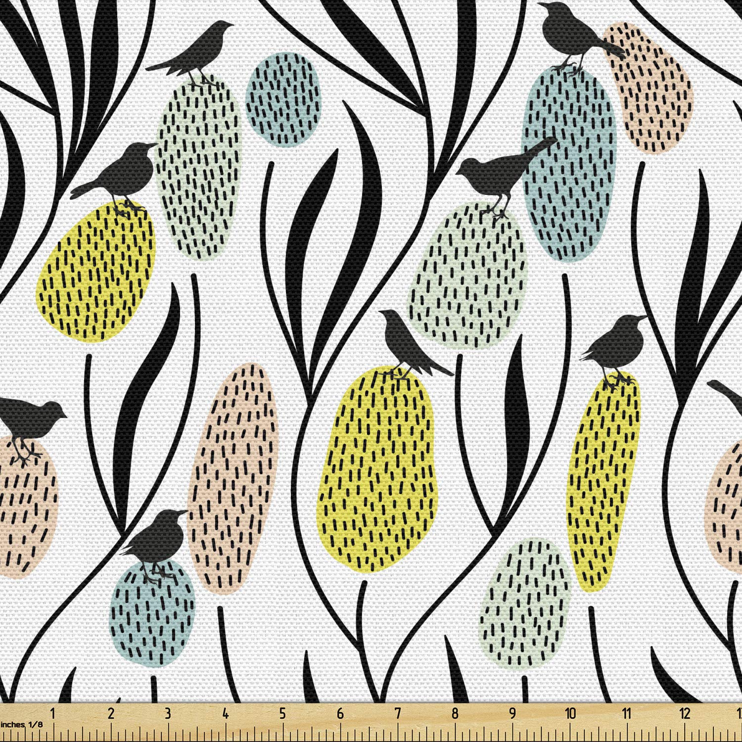 Ambesonne Spring Fabric by The Yard - Abstract Botanical Print with Bird Silhouettes & Colorful Plants - Decorative Upholstery Fabric for Sofa, Curtains & Home Decor - 1 Yard, Charcoal Grey Multicolor - Perfect for DIY Projects, Pillow Covers & Table Runners