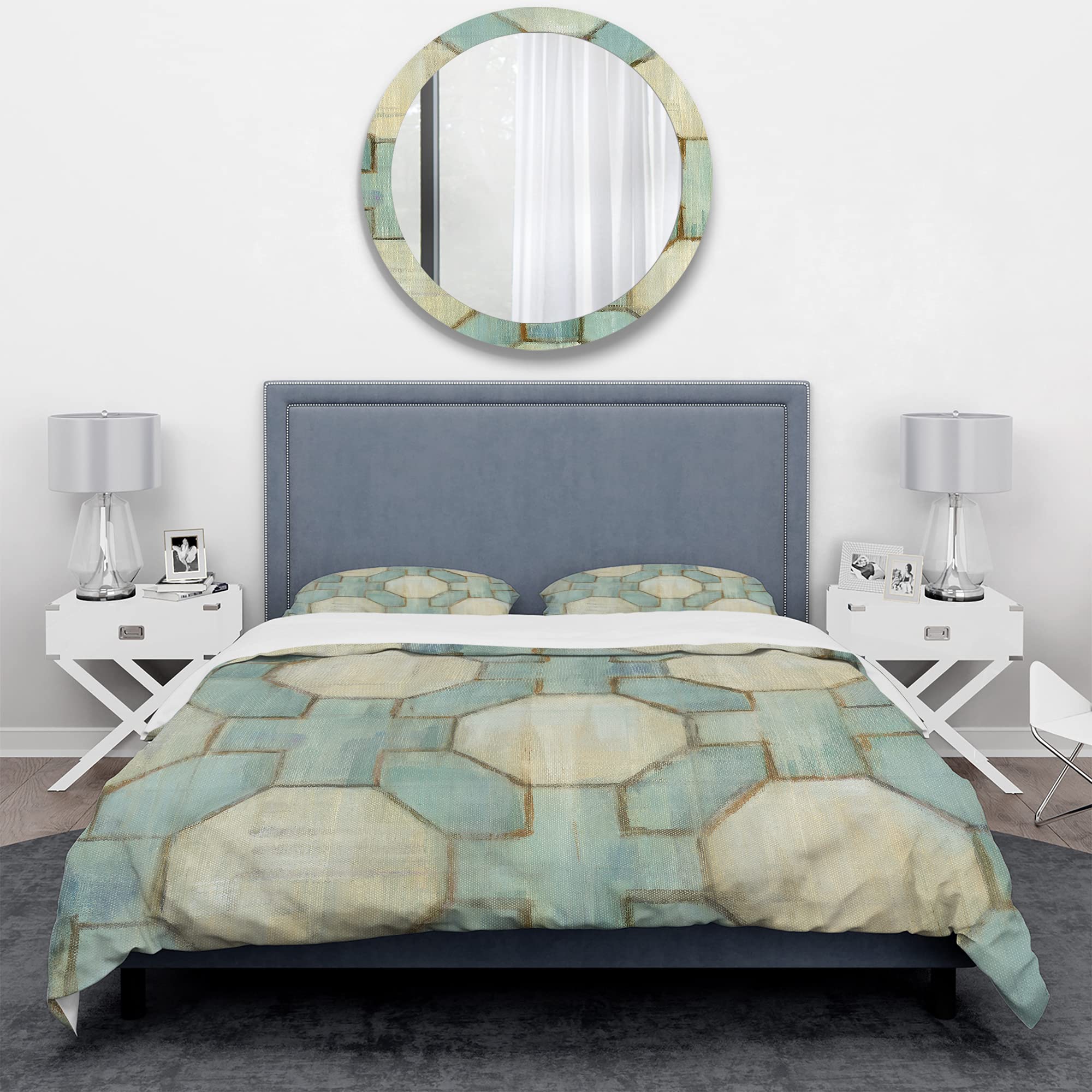 DesignQ Geometric Modern Duvet Cover Set - Twin Size Beige Abstract Bedding 3-Piece Set for All Seasons | Contemporary Home Decor for Bedroom & Guest Room