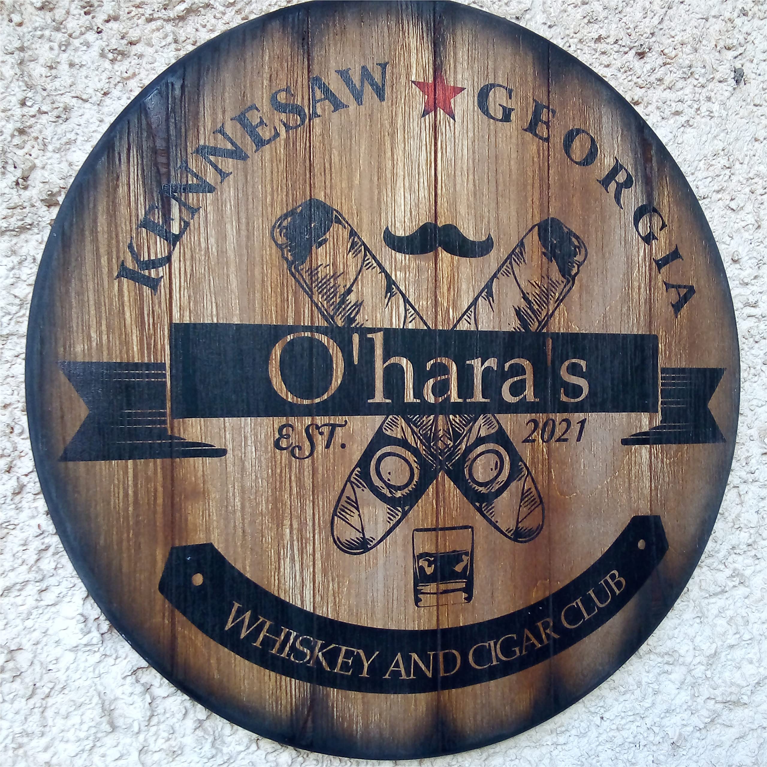 Personalized Cigar Themed Wooden Sign - Whiskey Barrel Inspired Custom Gift for Men - Unique Man Cave, Home Bar & Living Room Decor - Perfect for Father's Day, Birthday & Retirement Gifts
