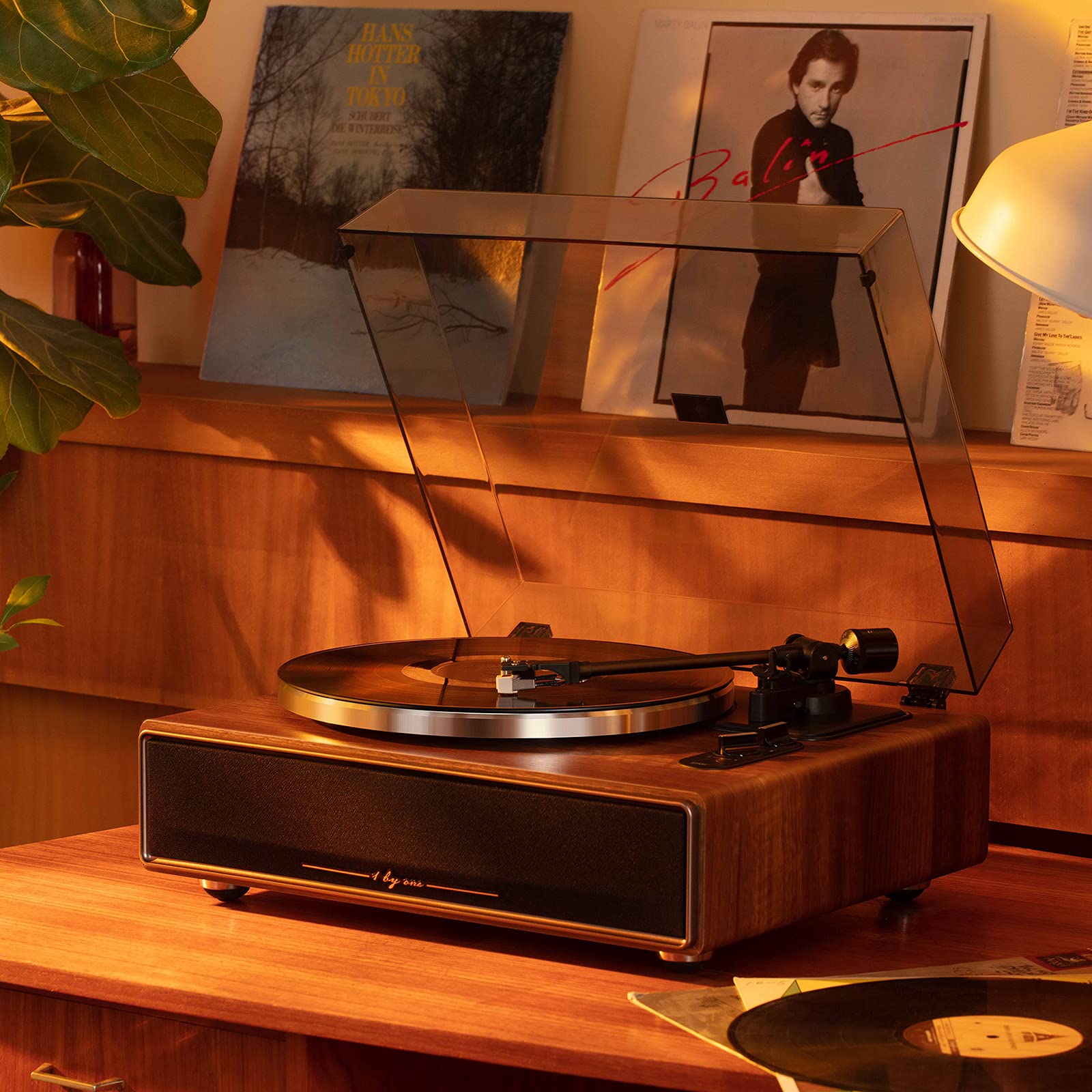 1 by ONE High Fidelity Belt Drive Turntable with Built-in Speakers & Bluetooth - Magnetic Cartridge, Built-in Preamp, Adjustable Counterweight - Perfect for Vinyl Lovers, Home Entertainment & Music Enthusiasts