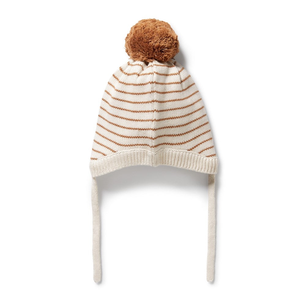 Organic Cinnamon Stripe Knitted Baby Bonnet - Soft & Breathable Cotton for Newborns & Infants - Perfect for Sleeping, Outings & Photo Shoots