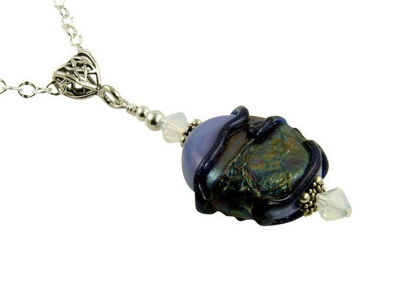 Blue Dichroic Glass Lampwork Pendant Necklace - Handmade Jewelry for Women, Unique Gift for Her, Perfect for Parties & Special Occasions