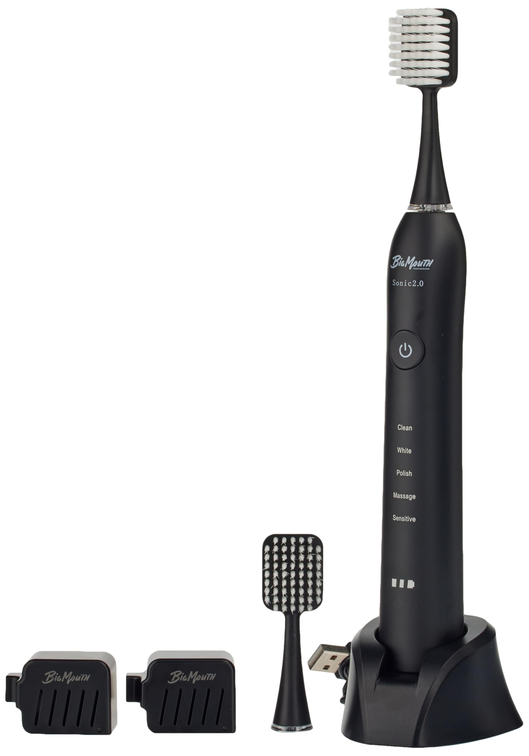 Big Mouth Electric Toothbrush 2.0 Sonic (Black) - Premium Quality Rechargeable Toothbrush for Adults with 4 Brush Heads | Deep Cleaning, Whitening & Gum Care | Perfect for Travel, Home & Office Use