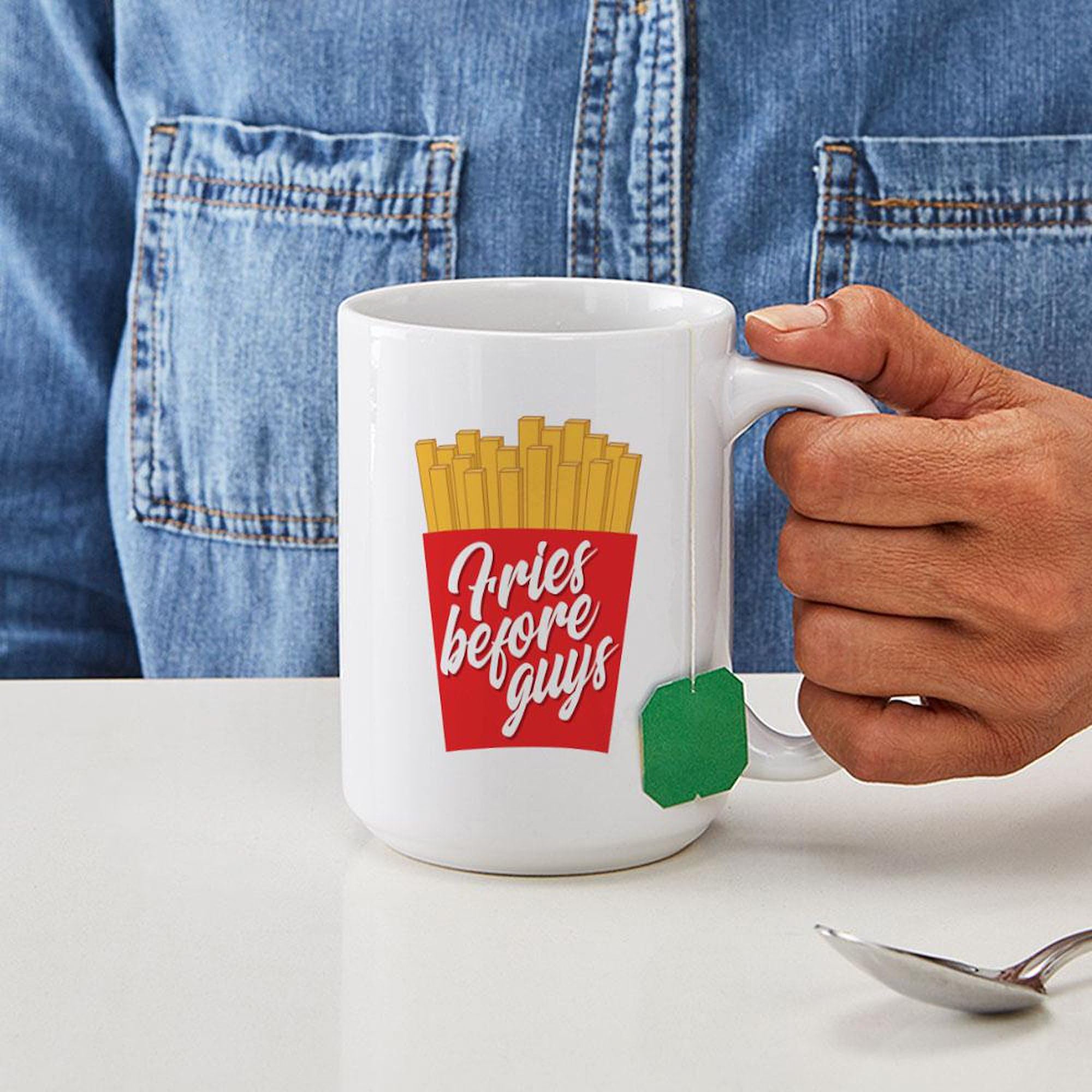 Fries Before Guys 15 oz Ceramic Coffee Mug - Funny Novelty Gift for Friends & Potato Lovers - Perfect for Office, Home & Coffee Breaks