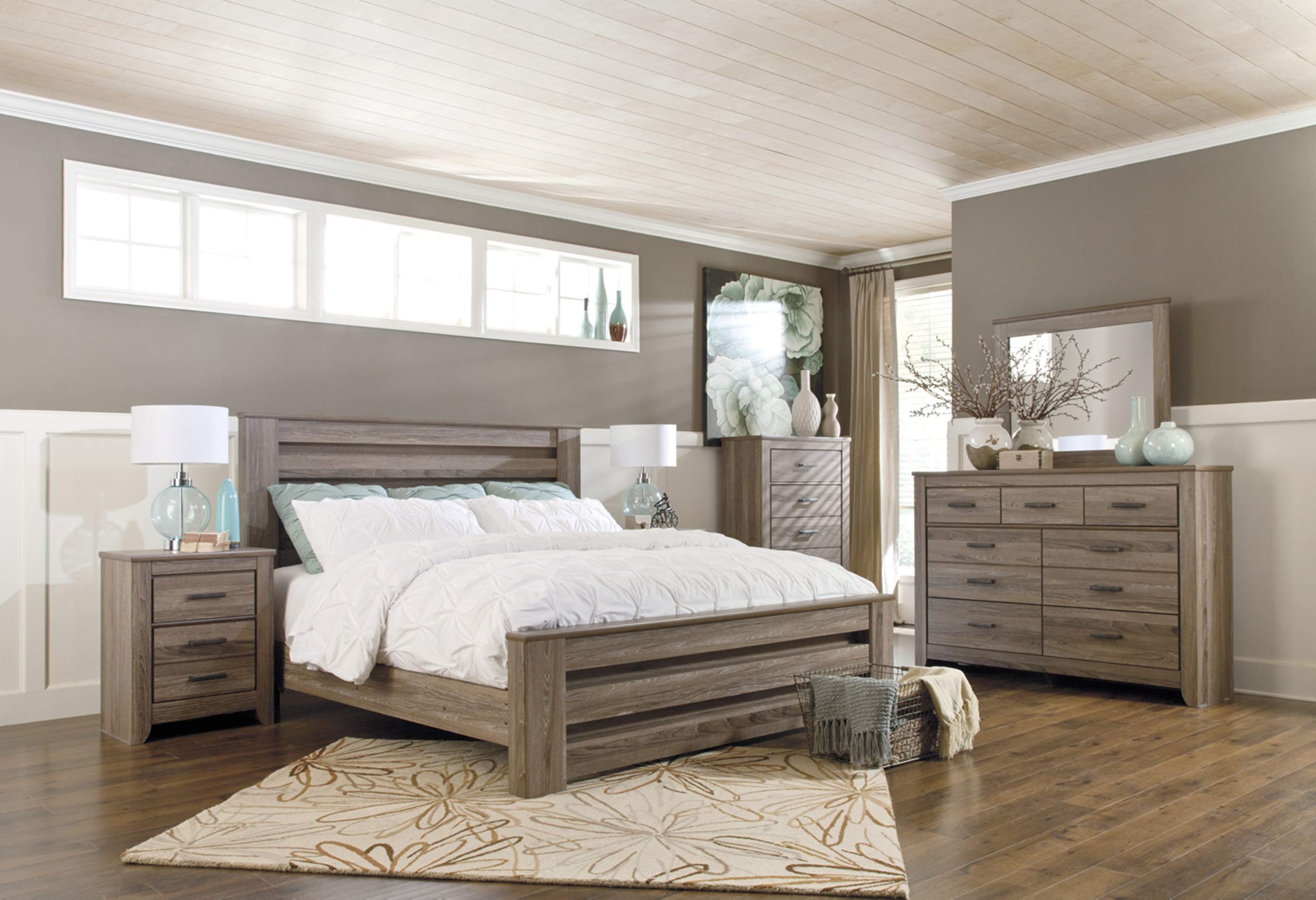 Signature Design by Ashley Zelen Rustic Contemporary 7-Drawer Dresser in Warm Gray - Modern Farmhouse Bedroom Furniture for Storage & Organization