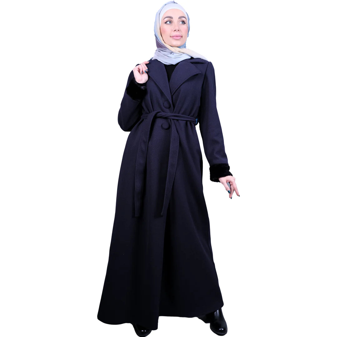 Elegant Jilbab with Soft Fur Trim - Modest Islamic Women's Dress for Prayer, Daily Wear & Special Occasions