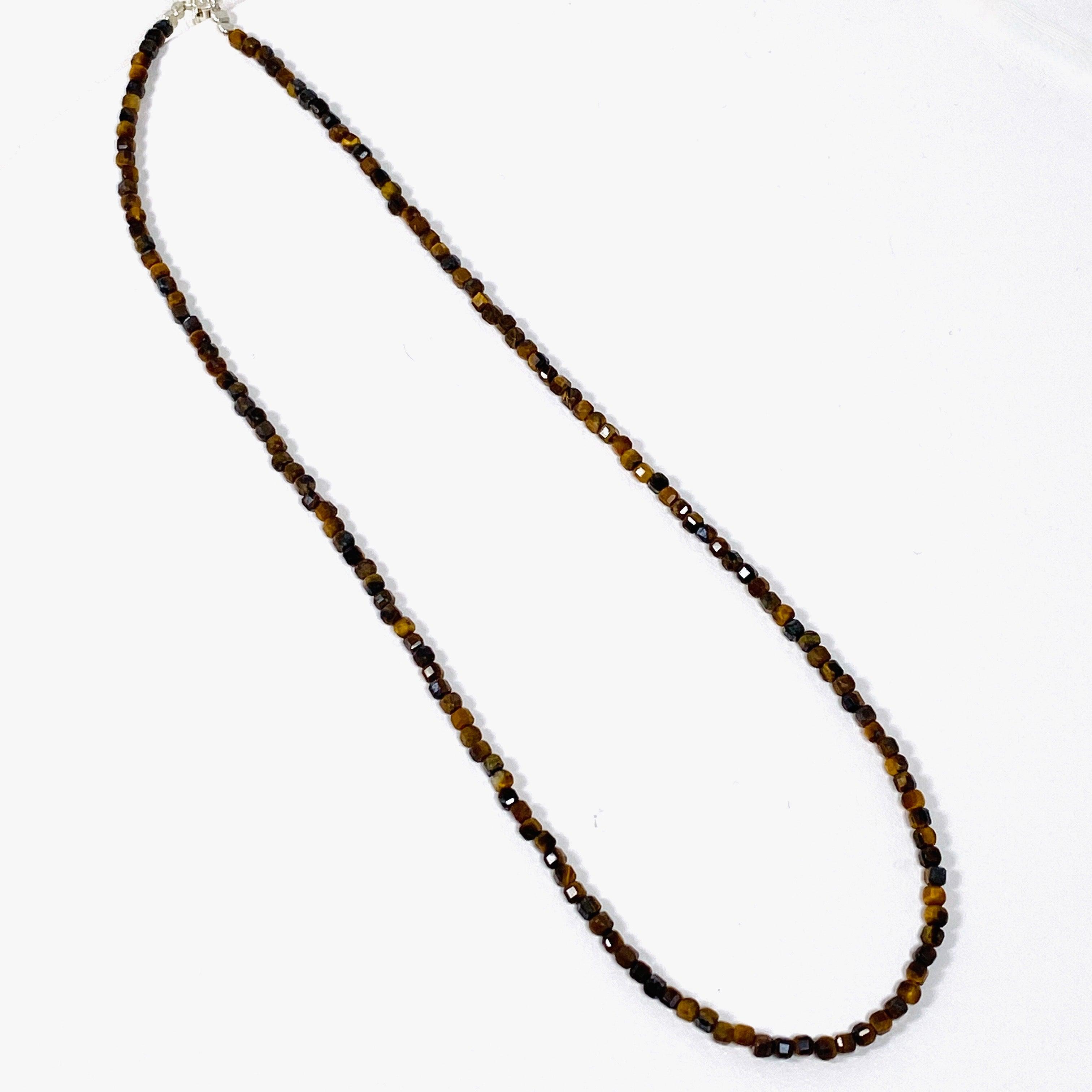Tiger Eye Square Bead Micro Necklace - Natural Stone Jewelry for Women - Perfect for Boho Style, Layering & Everyday Wear