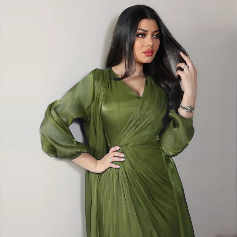 2 Piece Set Bright Satin Open Abaya Dress with Inner Sleeveless Dress - Muslim Prayer Dress, Eid Outfit, Ramadan Fashion, Modest Evening Wear for Women