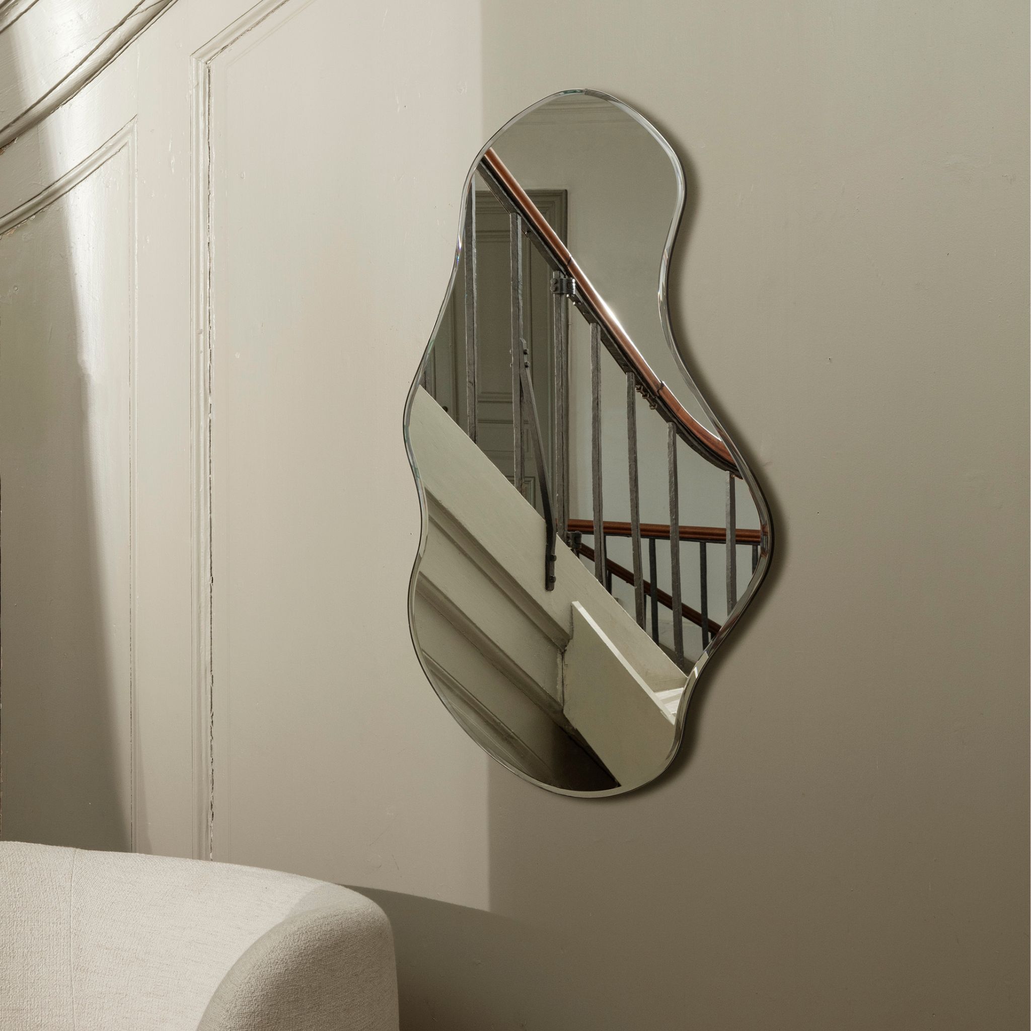 FERM LIVING Pond Mirror Large - Dark Chrome Finish - Modern Round Wall Mirror for Living Room, Bedroom, and Entryway Decor
