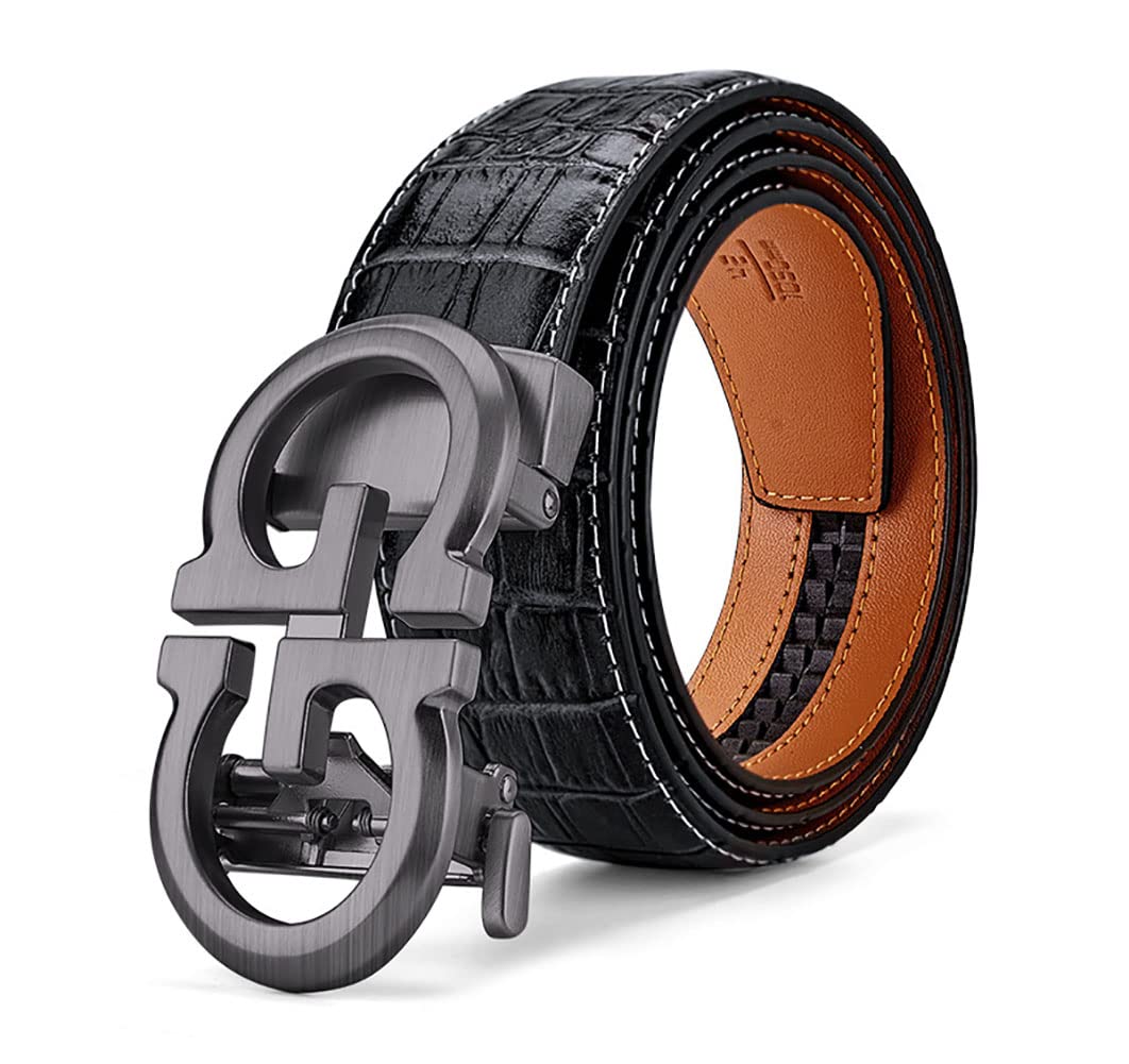 Men's Leather Ratchet Belts for Jeans - Adjustable Design with Gold/Silver/Black Buckle Options | Perfect for Casual Wear, Office & Everyday Use
