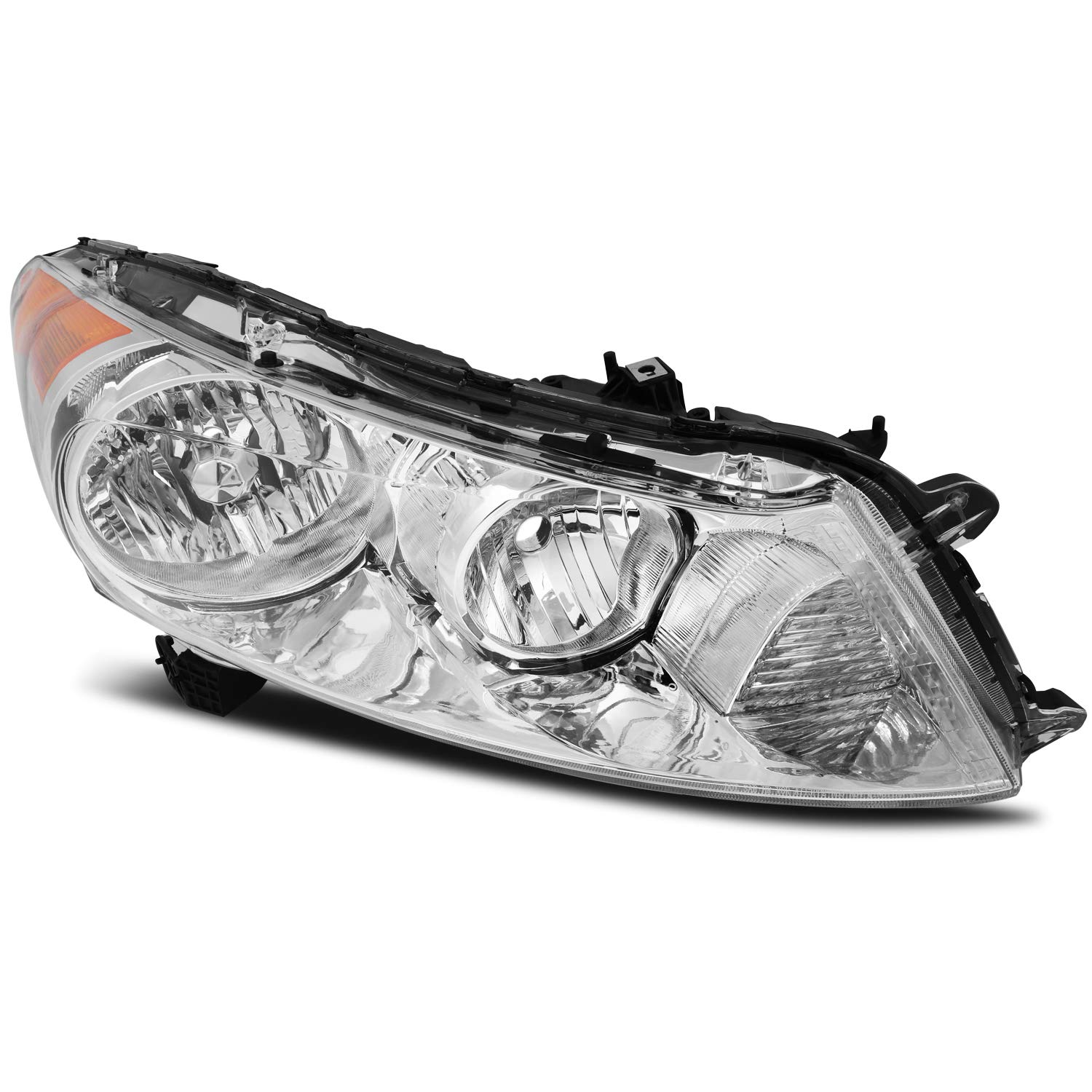 TUPARTS Chrome Housing Amber Reflector Clear Lens Headlight Pair for 2008-2012 Honda Accord - Replacement Headlight Assembly for Improved Night Driving & Enhanced Style
