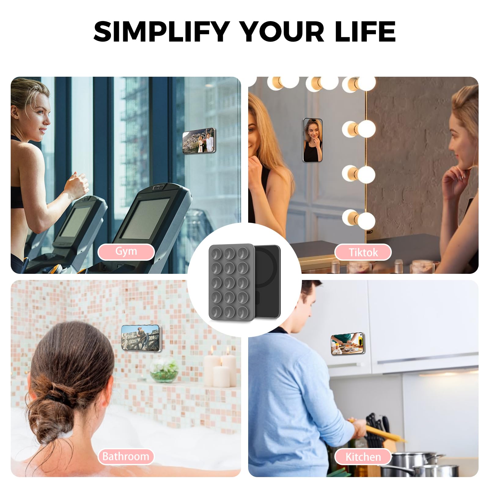 AHASTYLE Magnetic Silicone Suction Phone Case Stand for iPhone 16/15/14/13/12 Series - MagSafe Compatible Shower Phone Holder with Mirror for TikTok Videos, Selfies & Hands-Free Viewing (Perfect for Bathroom, Kitchen & Car Use)