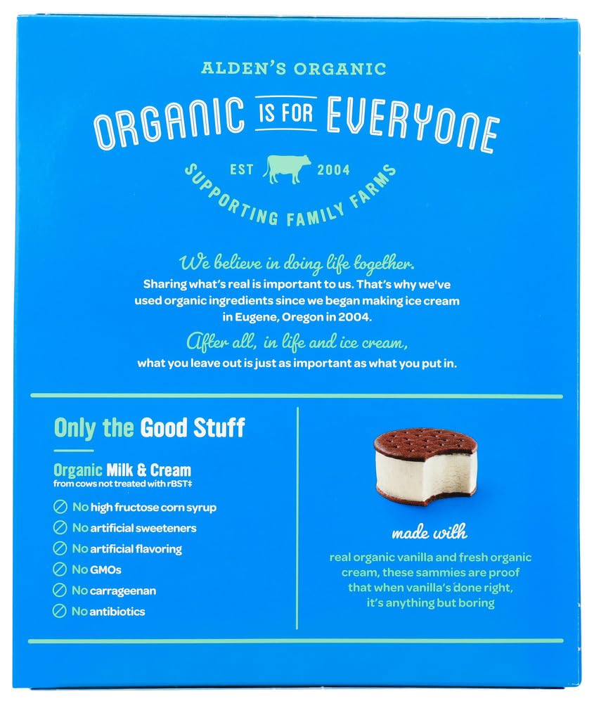Organic Vanilla Bean Ice Cream Sandwich - 14 fl oz (12 Pack) | Premium Dessert for Parties, Picnics & Summer Treats