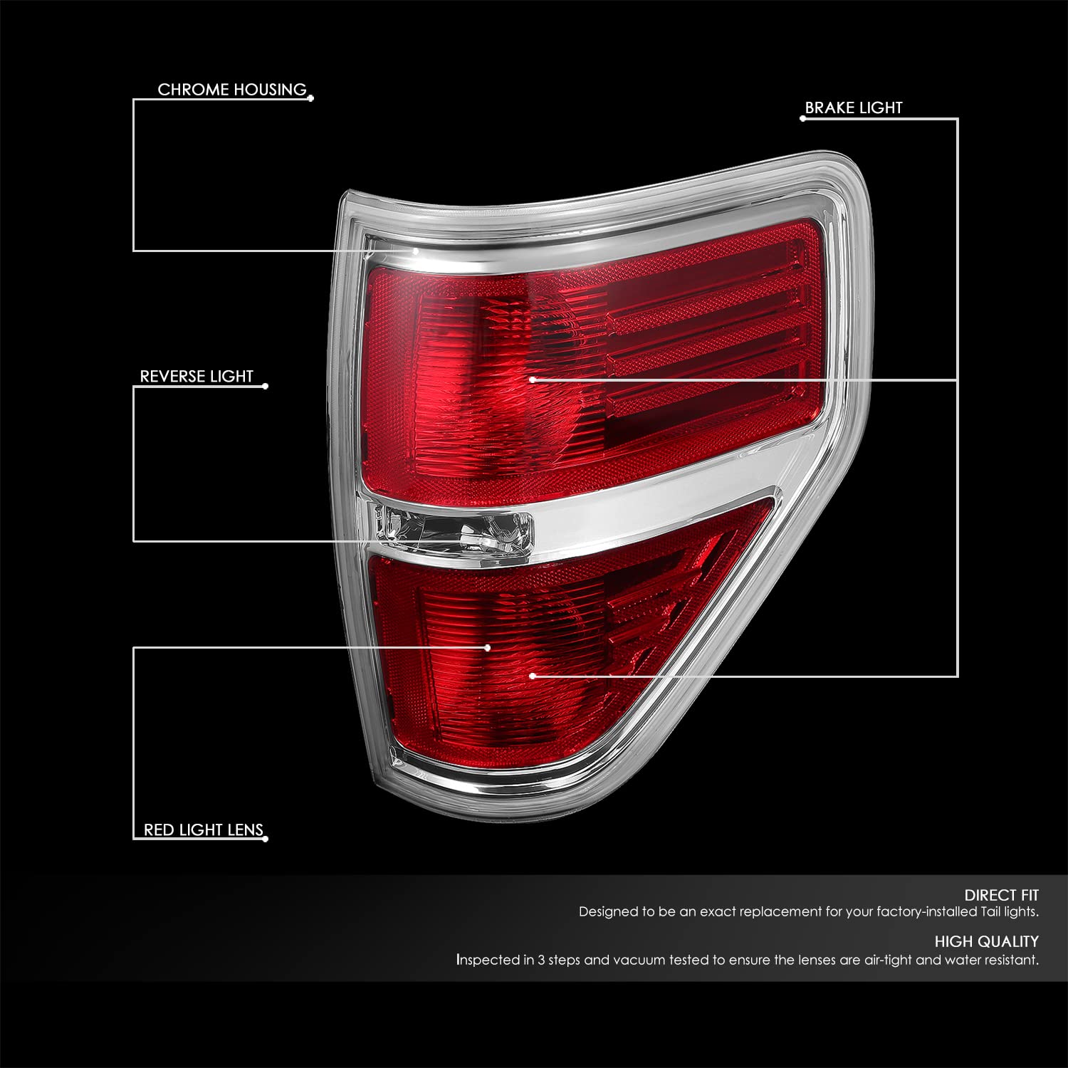 DNA MOTORING TL-ZTL-006-CHRD Red Polycarbonate Tail Lights for 2009-2014 Ford F-150 - No Bulb Sockets Included | Durable Replacement for Enhanced Visibility & Style