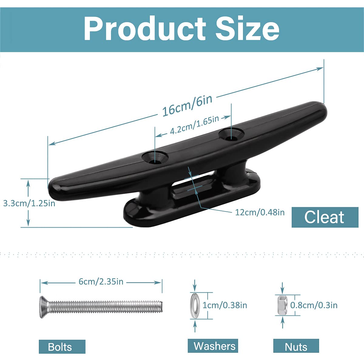 6 Inch Heavy Duty Nylon Boat Dock Cleats (4 Pack) - Black Marine Grade Cleats for Docking Boats, Canoes, Pontoons, Yachts & Kayaks - Perfect for Secure Mooring, Rope Tie-Downs & Watercraft Anchoring