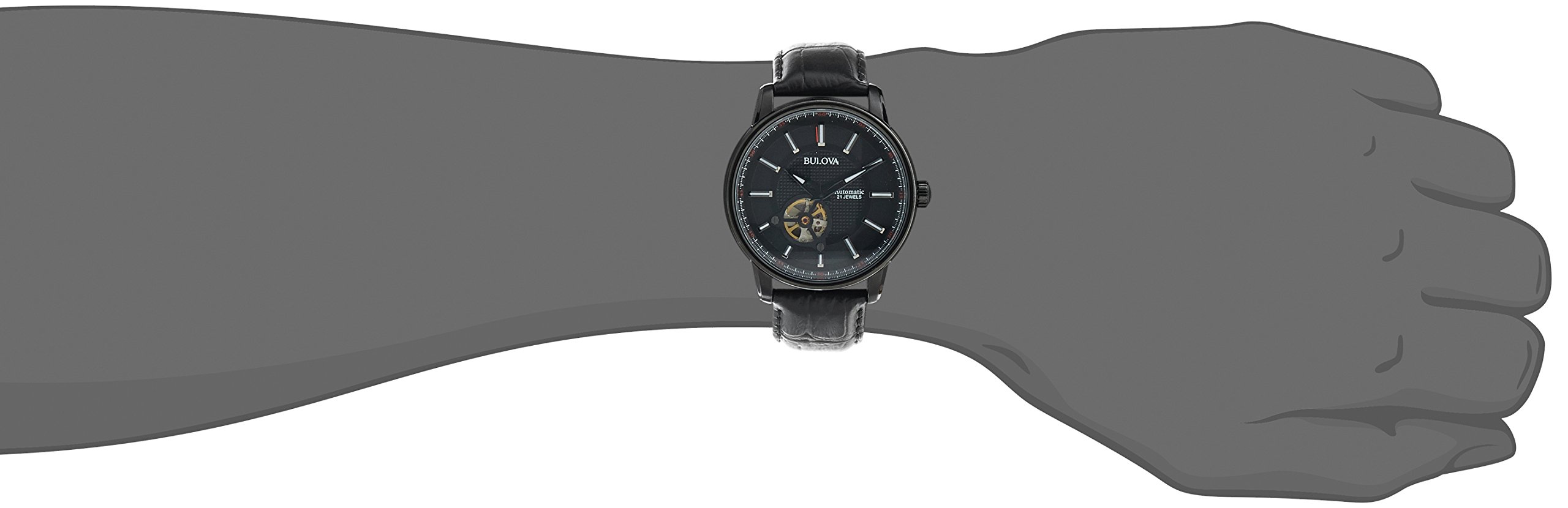 Bulova Men's Automatic Leather Watch with 21 Jewels, Hack Feature & Luminous Hands - 45mm Open Aperture Design for Business & Casual Wear