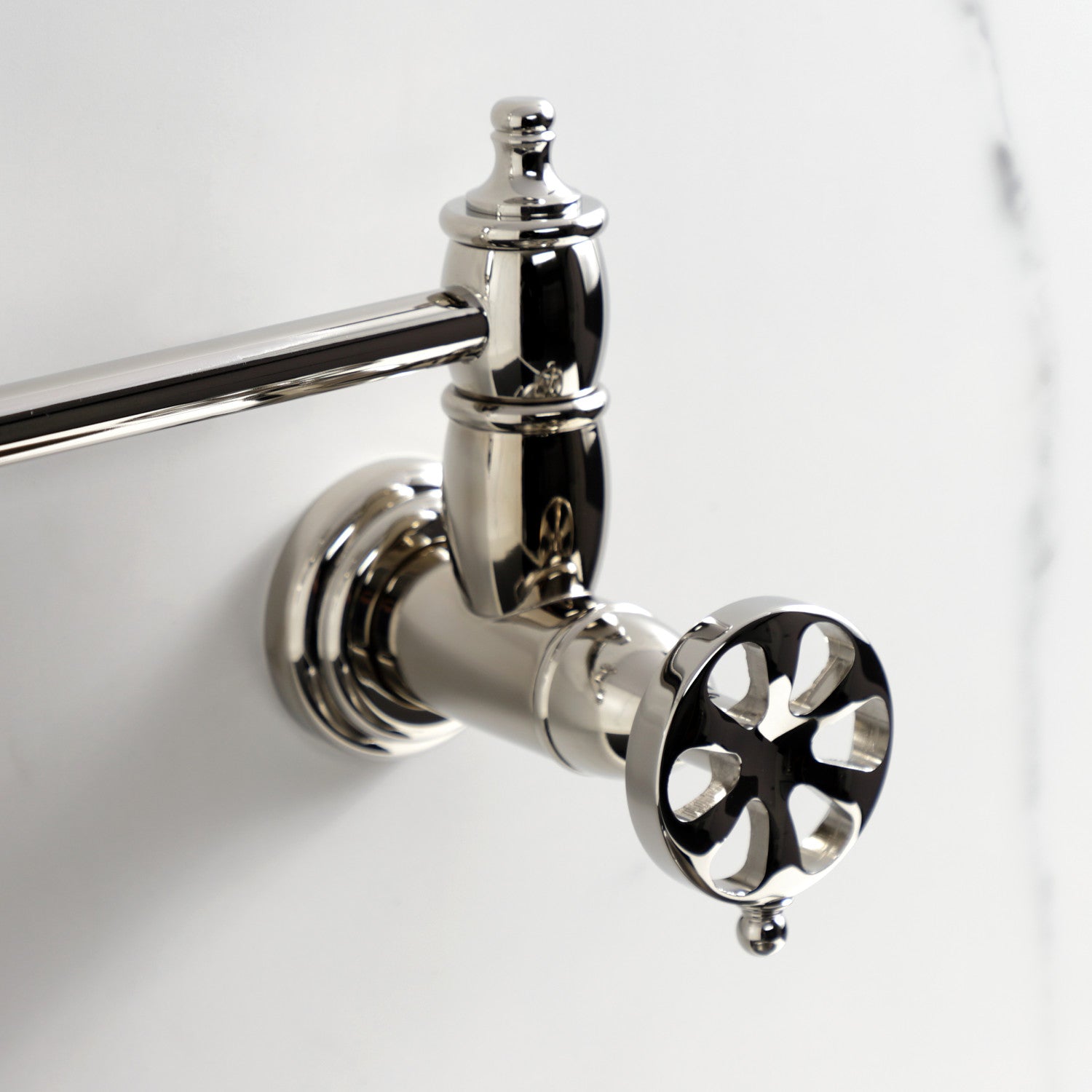 Belknap KS3106RX Two Handle Wall Mount Pot Filler Faucet in Polished Nickel - Perfect for Kitchen Sink, Stove & Cooking Area