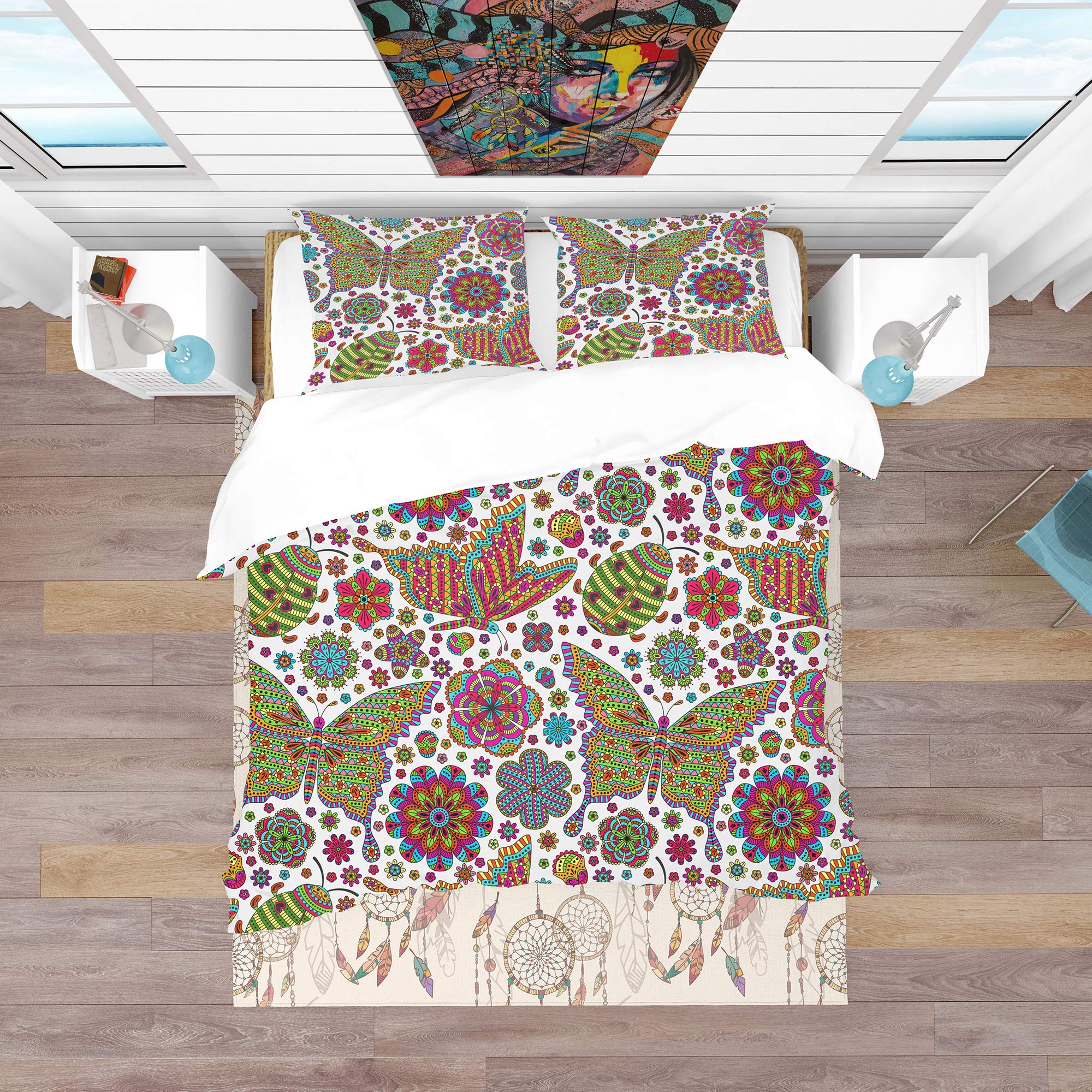 DesignQ Floral Butterfly Duvet Cover Set - Modern Bedding with Vibrant Flower & Butterfly Pattern - Perfect for Master Bedroom, Guest Room & Nursery Decor