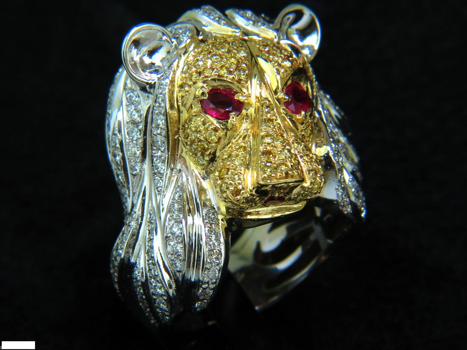 18K Italy Unisex 3.40CT Diamond & Ruby Lioness Ring - Luxury Statement Jewelry for Women & Men - Perfect for Weddings, Anniversaries & Special Occasions