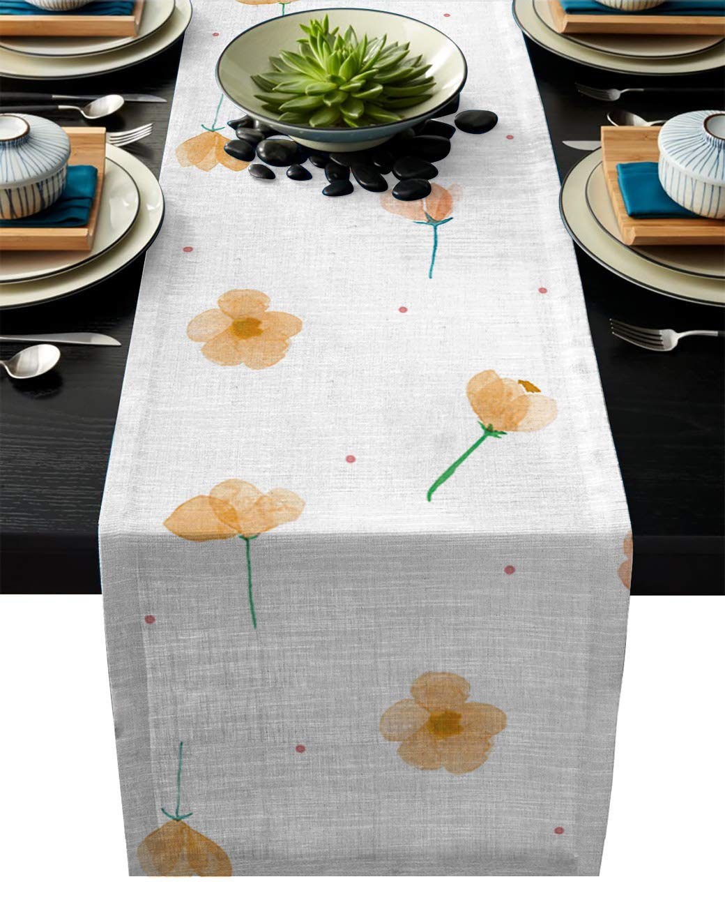 Modern Linen Table Runner - 13x70 Inch Spring Floral Decorative Table Cover for Wedding, Kitchen, Dresser, Thanksgiving, Christmas & Halloween Parties - Heat Resistant Home Decor (Perfect for Dining Tables, Buffets, and Holiday Entertaining)