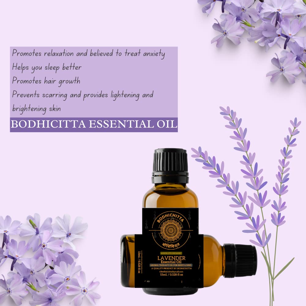 BODHICHITTA 100% Pure Lavender Essential Oil - Steam Distilled, 15ml - Aromatherapy, Relaxation & Skin Care for Home, Spa & Massage
