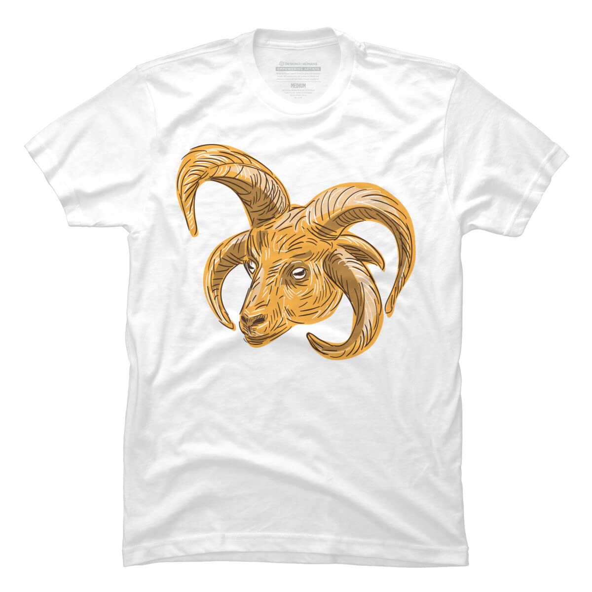 Design By Humans Manx Loaghtan Sheep Head Drawing T-Shirt for Men - Vintage Heritage Art Graphic Tee - Perfect for Casual Wear, Street Fashion & Gift Giving