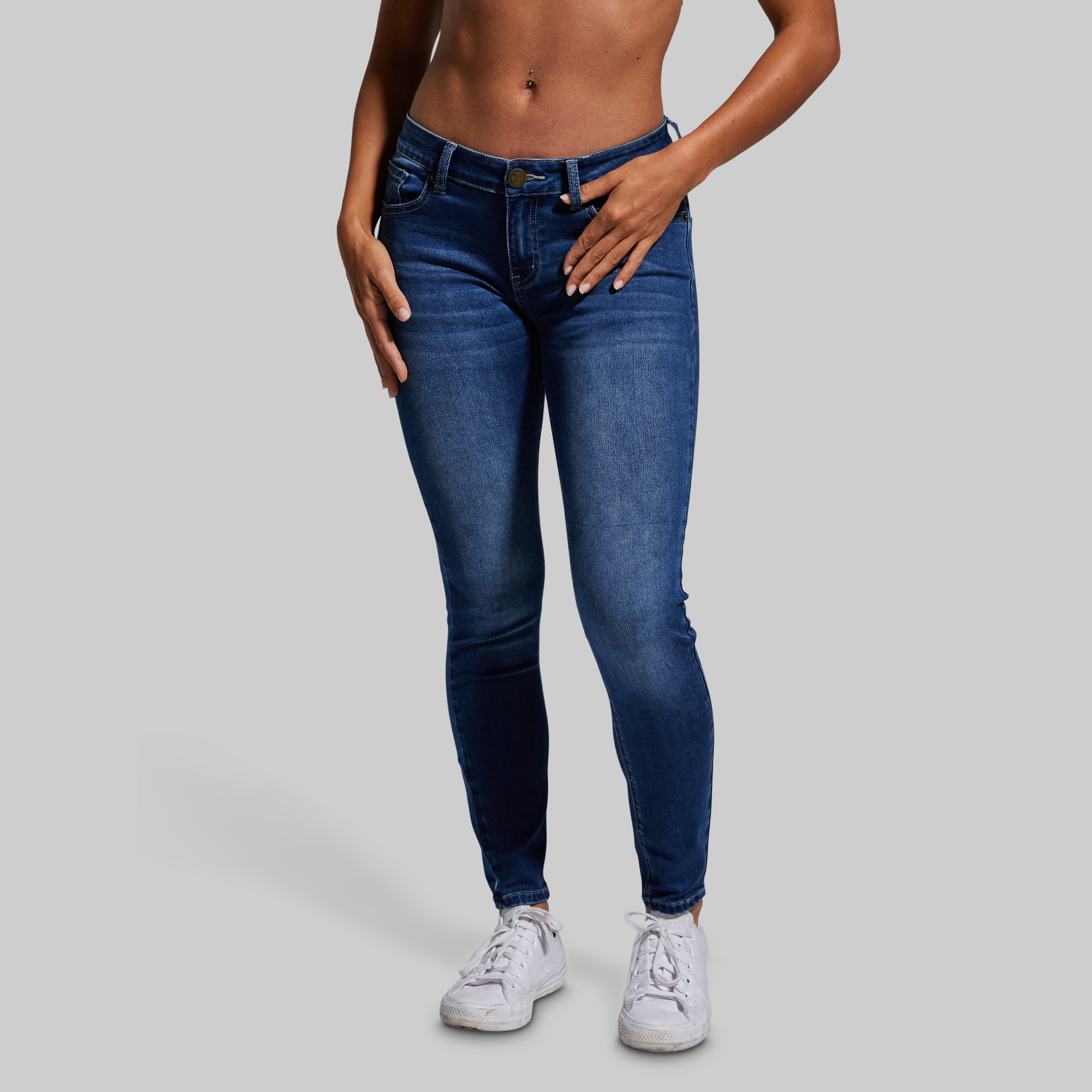 Stretchy Mid Rise Skinny Jeans for Women - Dark Wash Denim Pants, Comfortable & Flexible Fit for Everyday Wear, Work or Casual Outfits