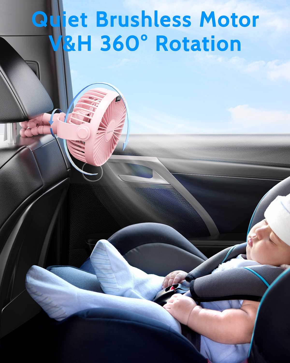 SWEETFULL Portable Stroller Fan with LED Display - 4000mAh Rechargeable Battery, 4 Speed Mini Clip Fan - Handheld Personal Cooling Fan for Baby Stroller, Car Seat, Crib, Office Desk, Treadmill & Travel - Pink (Ideal for Outdoor Activities, Home & Office Use)
