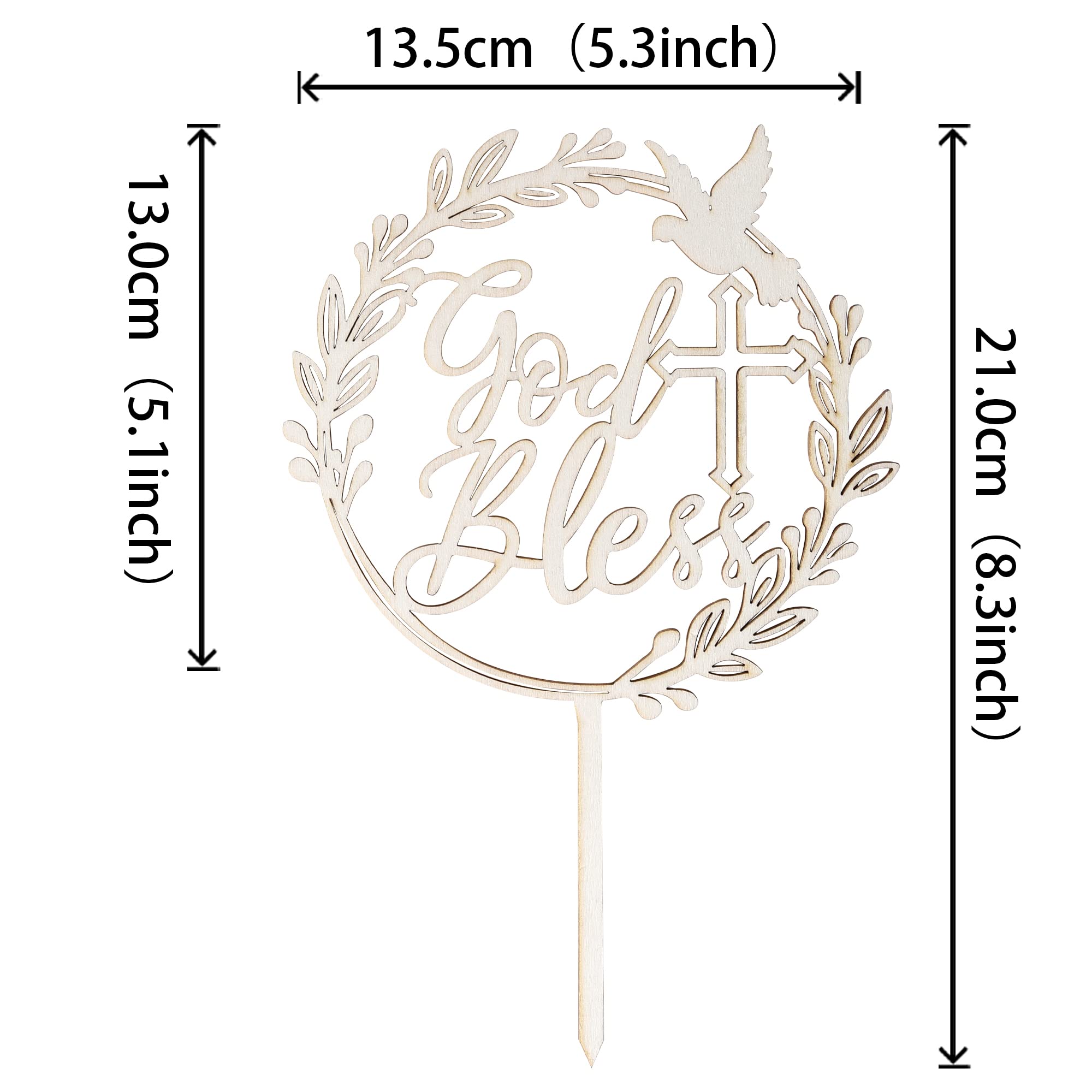 1 PCS Wooden God Bless and Cross Cake Topper with Dove - First Communion, Christening, Baptism, Baby Shower & Birthday Party Cake Decorations | Religious Cake Picks for Christian Celebrations & Special Occasions