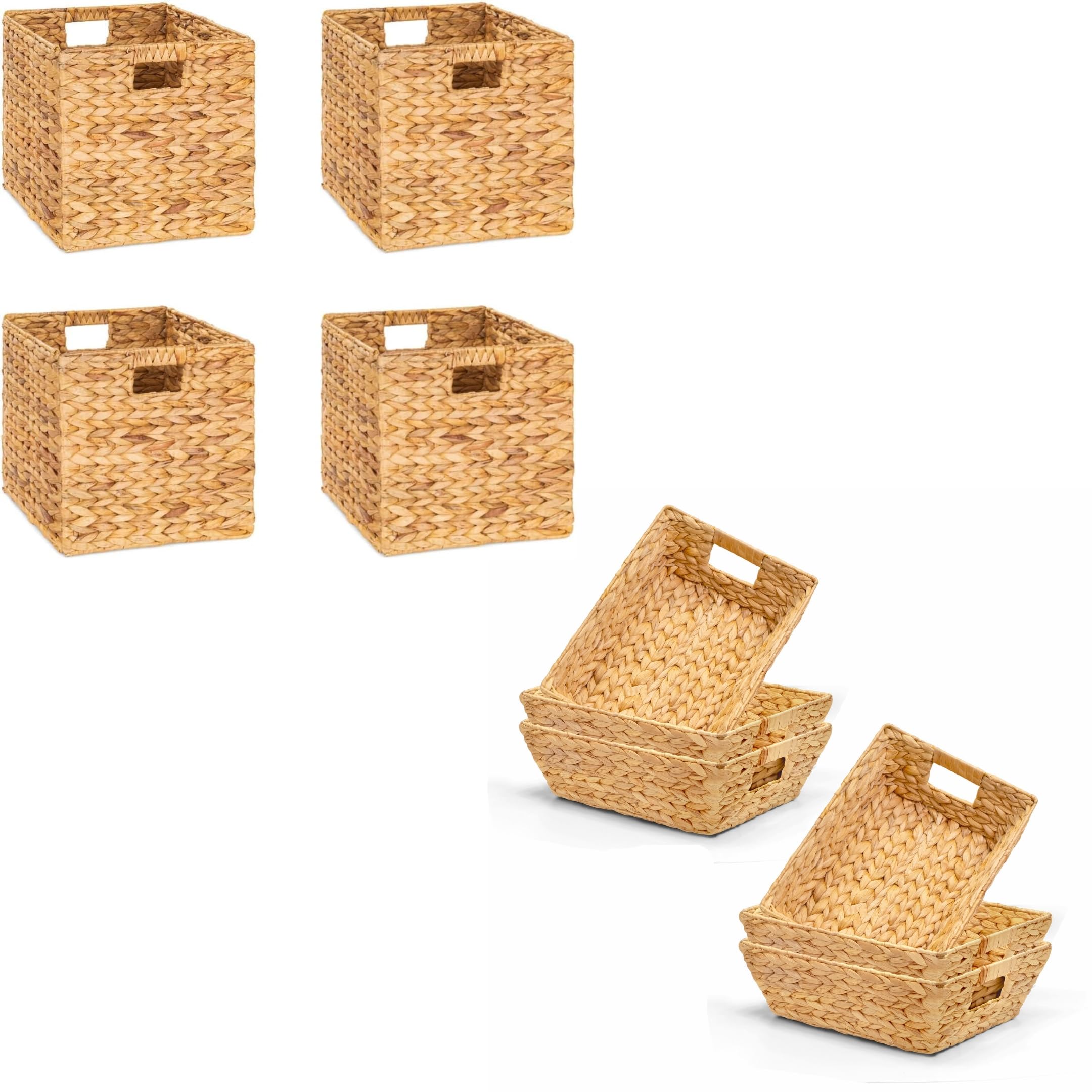4-Pack 10.5x10.5 Inch Woven Wicker Storage Cubes & 6-Pack Trapezoid Storage Baskets - Home Organization for Living Room, Bedroom, Nursery, Office