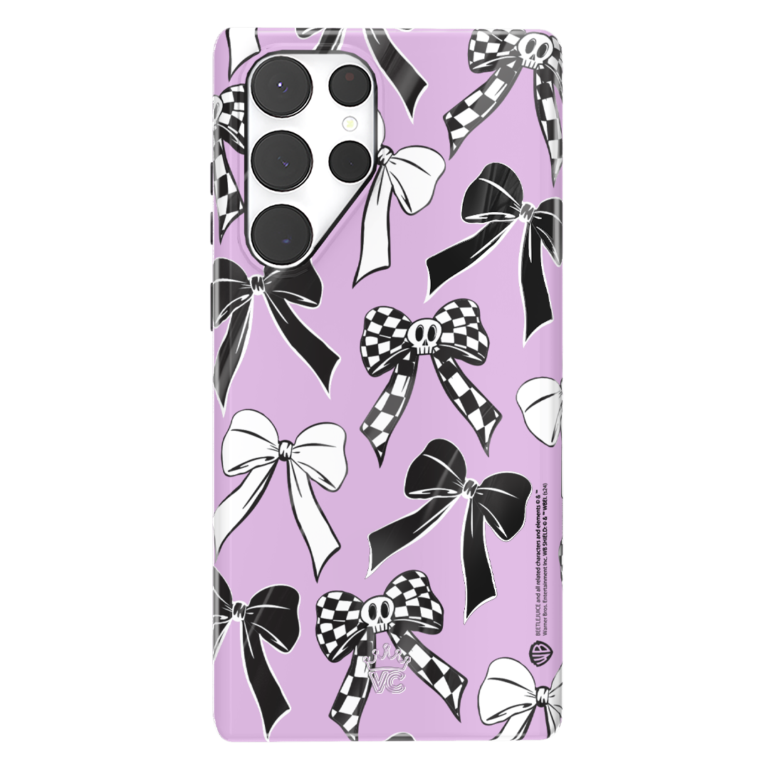 Beetlejuice Bows Pattern Samsung Phone Case - Protective Cover for Samsung Galaxy S21/S22/S23 - Trendy Fashion Accessory for Movie Fans & Halloween Lovers