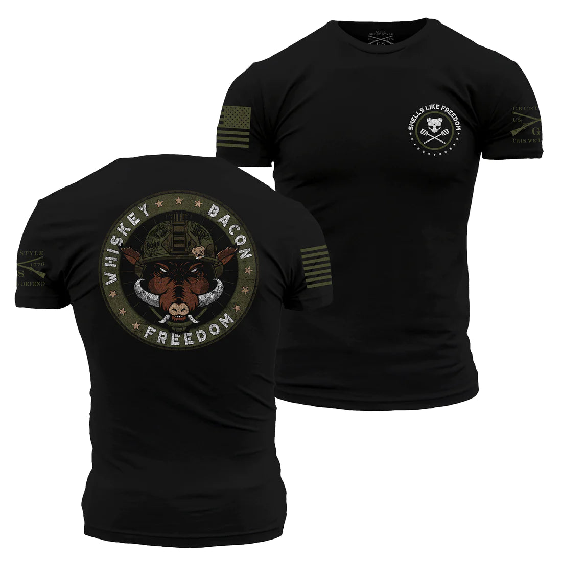Whiskey Bacon Freedom T-Shirt - Black | American Patriotic Graphic Tee for Men & Women - Perfect for Casual Wear, Parties & Gifting