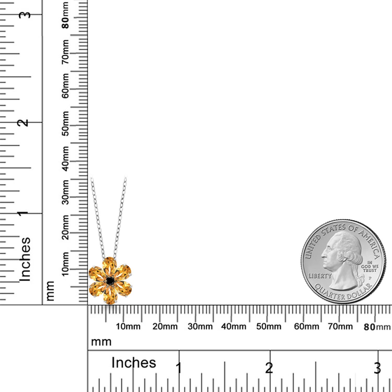 2.05 Ct Natural Yellow Citrine & Black Diamond Pear-Shaped Flower Pendant in 925 Sterling Silver & 10K Yellow Gold with Chain | Elegant Jewelry Gift for Women, Perfect for Weddings, Anniversaries & Special Occasions
