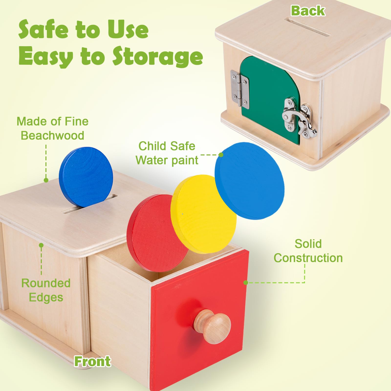 Adena Montessori Coin Lock Box - 2 in 1 Wooden Object Permanence Box with Coins for Babies 6-12 Months | Early Learning Toy for Problem Solving Skills | Perfect Gift for 1 Year Old Toddlers | Great for Montessori Classroom & Home Playtime