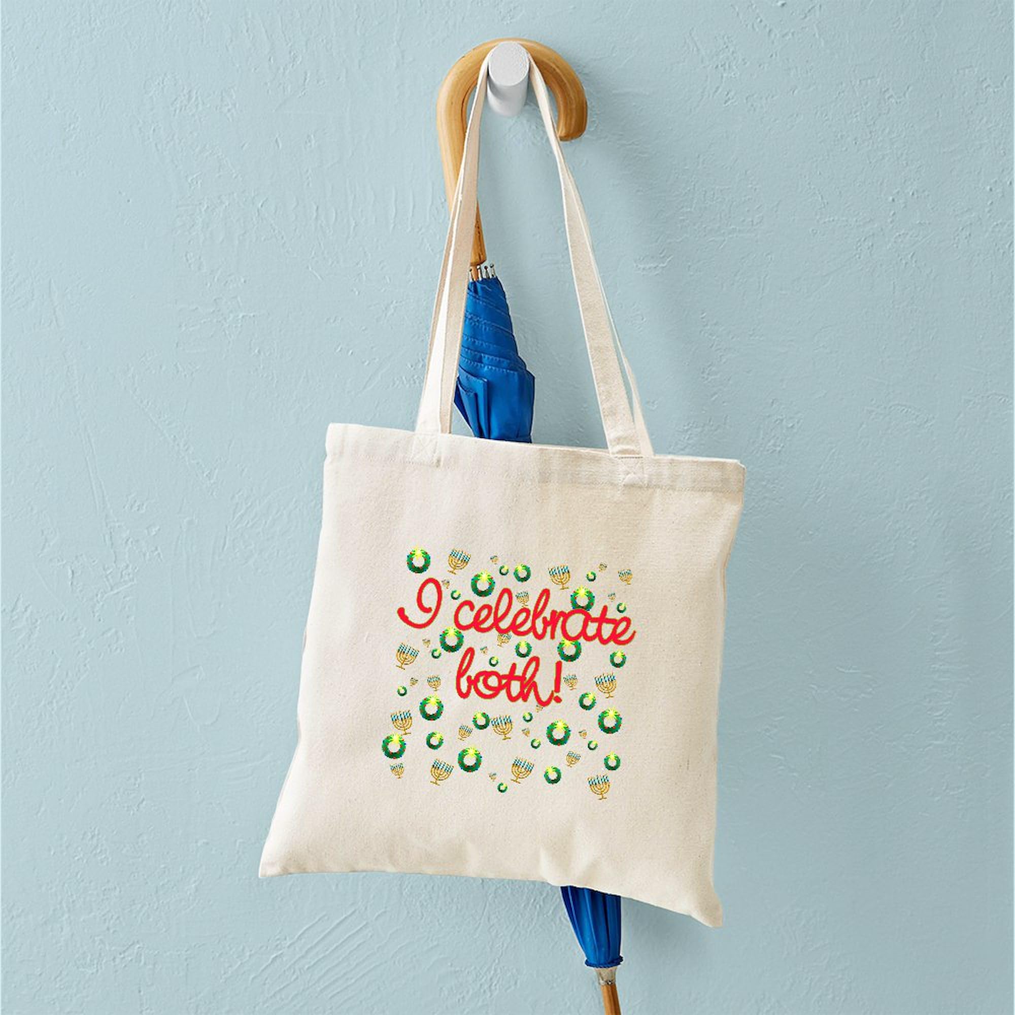 Hanukkah and Christmas Reusable Canvas Tote Bag - Eco-Friendly Natural Shopping Bag for Holiday Gifts, Groceries & Daily Use