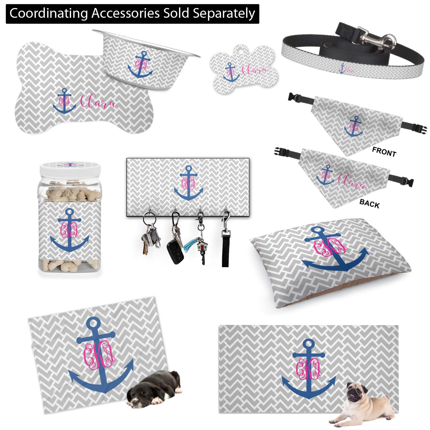 Personalized Monogram Anchor Bone Shaped Dog Food Mat - Small Non-Slip Pet Feeding Mat for Dogs - Perfect for Kitchen, Dining Room & Outdoor Use