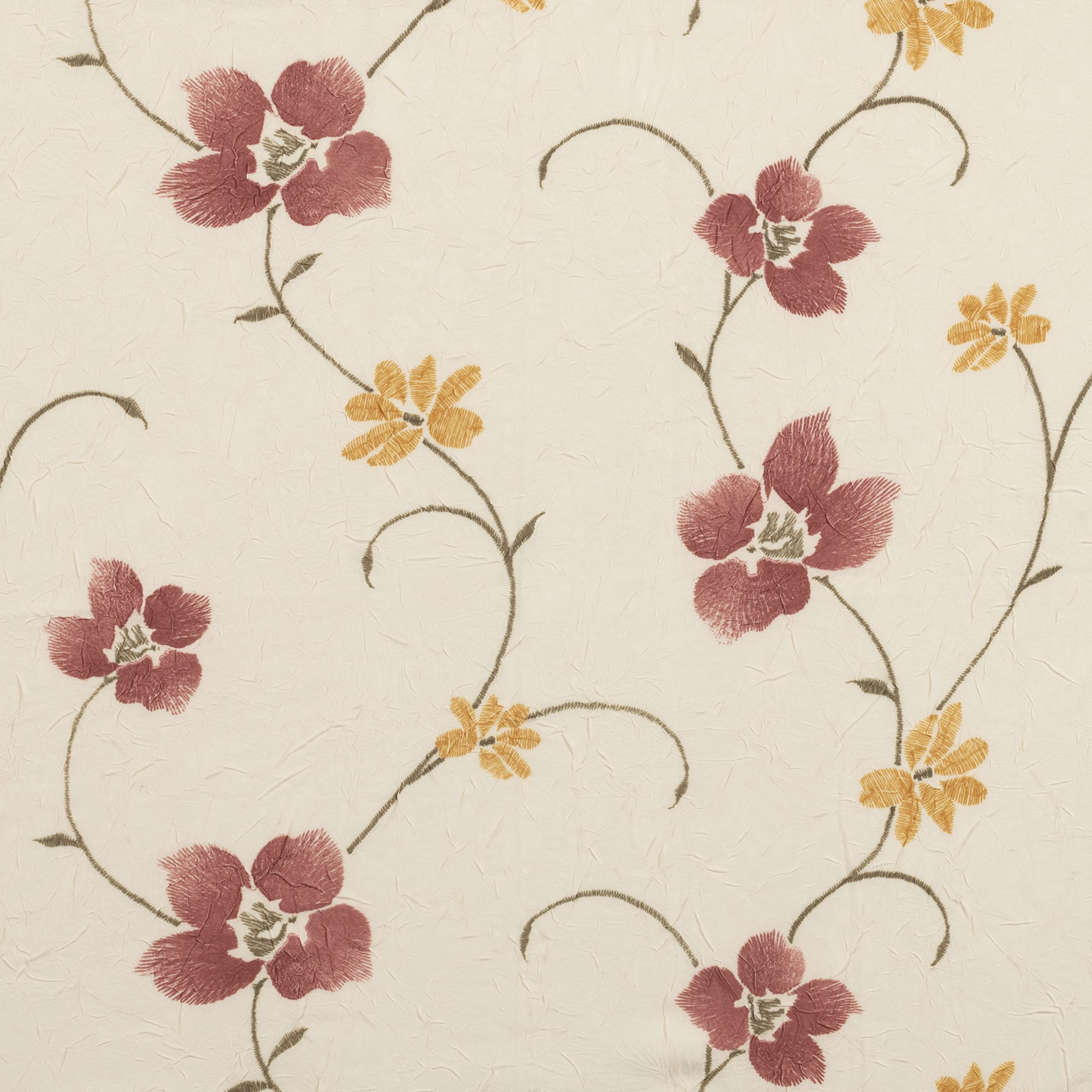 Ellis Curtain Zoe Crushed Taffeta Floral Print Window Curtain Panel - 48x84 Inches, Wine Red - Elegant Home Decor for Living Room, Bedroom & Dining Room