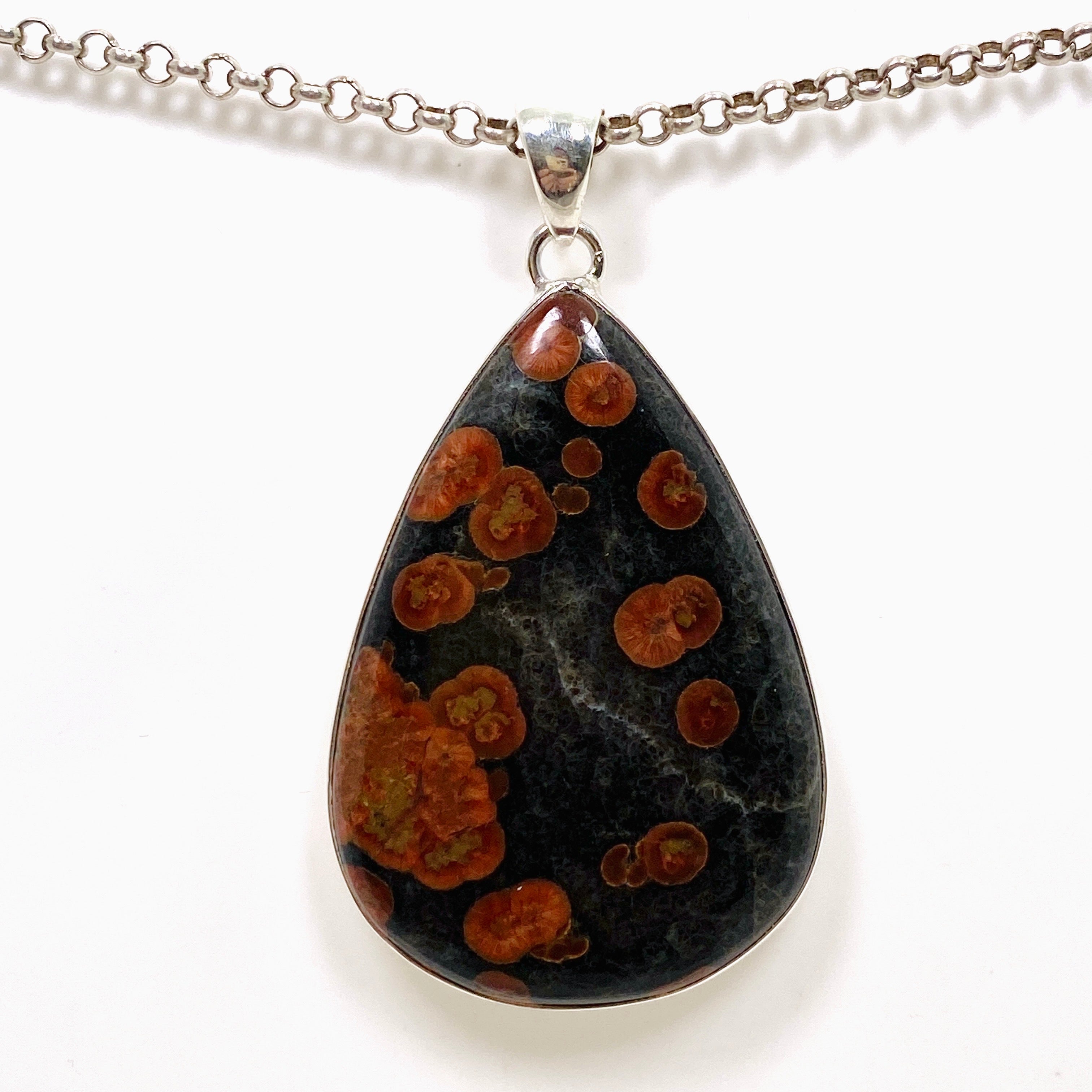 Natural Peanut Obsidian (Perlite) Teardrop Cabochon Pendant - Handcrafted Gemstone Jewelry KPGJ4766 for Meditation, Healing & Spiritual Protection