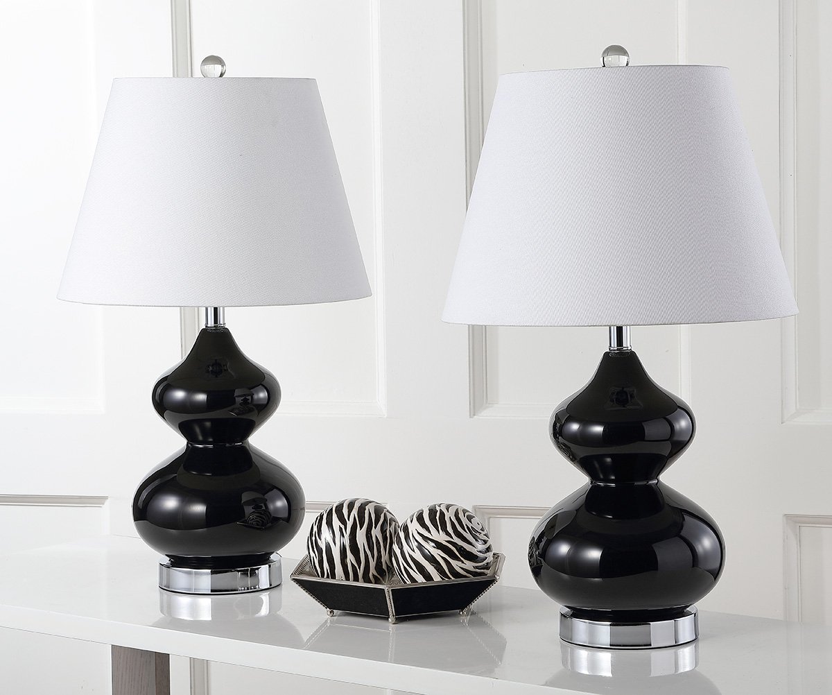 SAFAVIEH Eva Modern Black Double Gourd Glass Table Lamp Set of 2 - 24