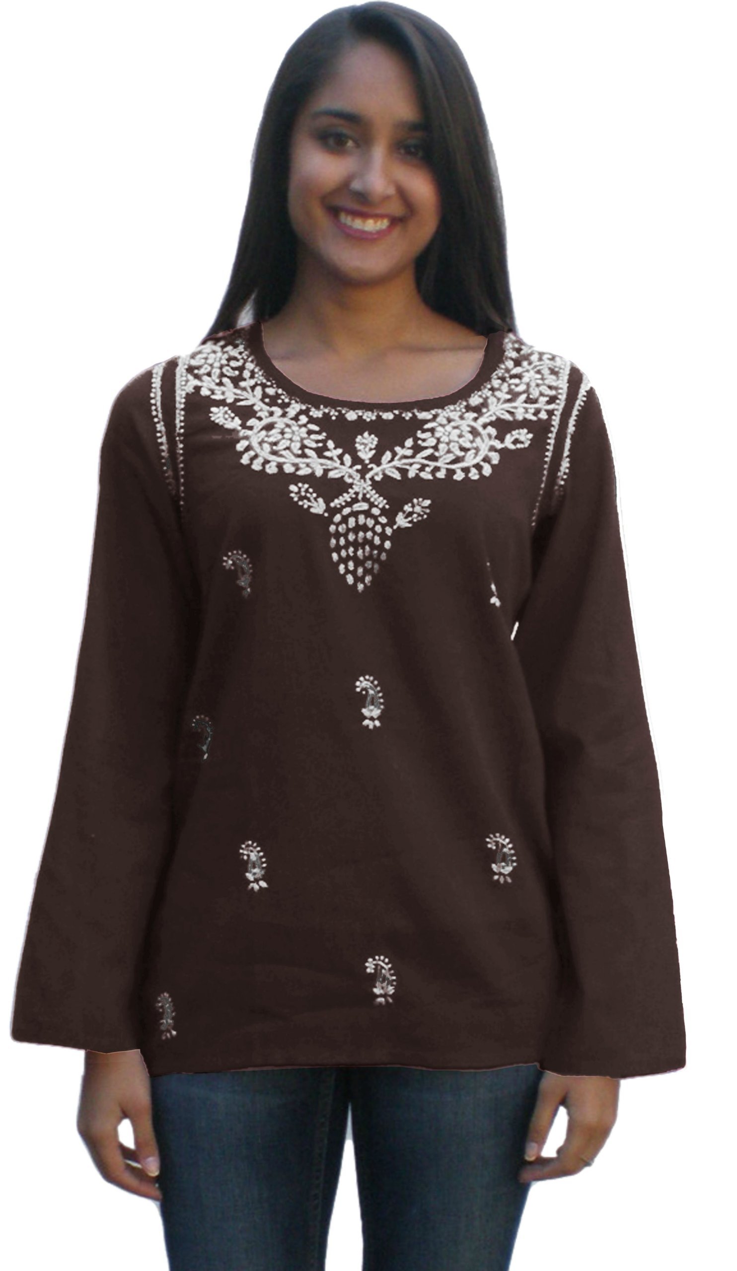 Hand Embroidered Cotton Tunic Top Kurti Blouse for Women | Elegant Embroidered Indian Tunic | Perfect for Casual Wear, Festivals & Special Occasions