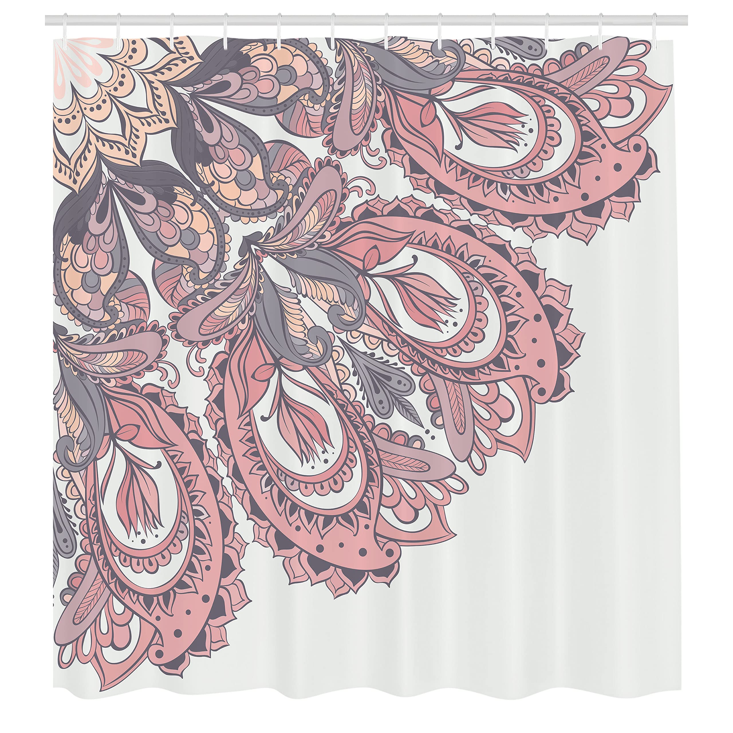 Ambesonne Mandala Shower Curtain - Traditional Paisley Mystic Design with Detailed Edge Pattern, 69x70 Inches, Blush Peach - Waterproof Fabric Bathroom Decor with Hooks for Spa, Yoga & Bohemian Style Homes