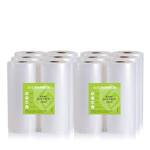 Avid Armor Vacuum Sealer Bags Roll - 8x50 Feet (12 Rolls) | Heavy Duty BPA-Free Commercial Grade Food Storage Bags | Compatible with FoodSaver, Seal-a-Meal & Sous Vide Cooking | Ideal for Meal Prep, Freezing & Long-Term Food Preservation